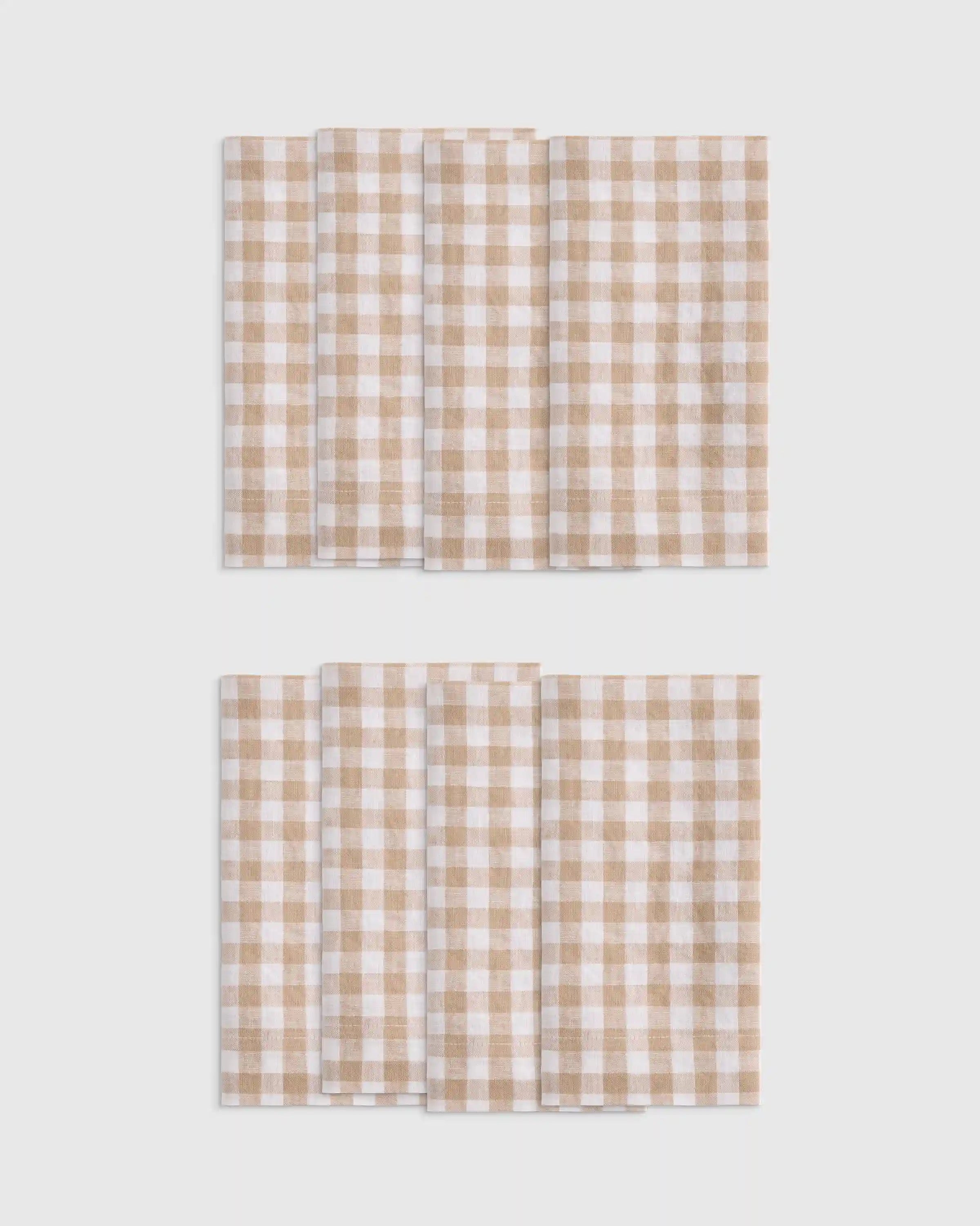 European Linen Wide-Hem Gingham Napkins, Set of 8
