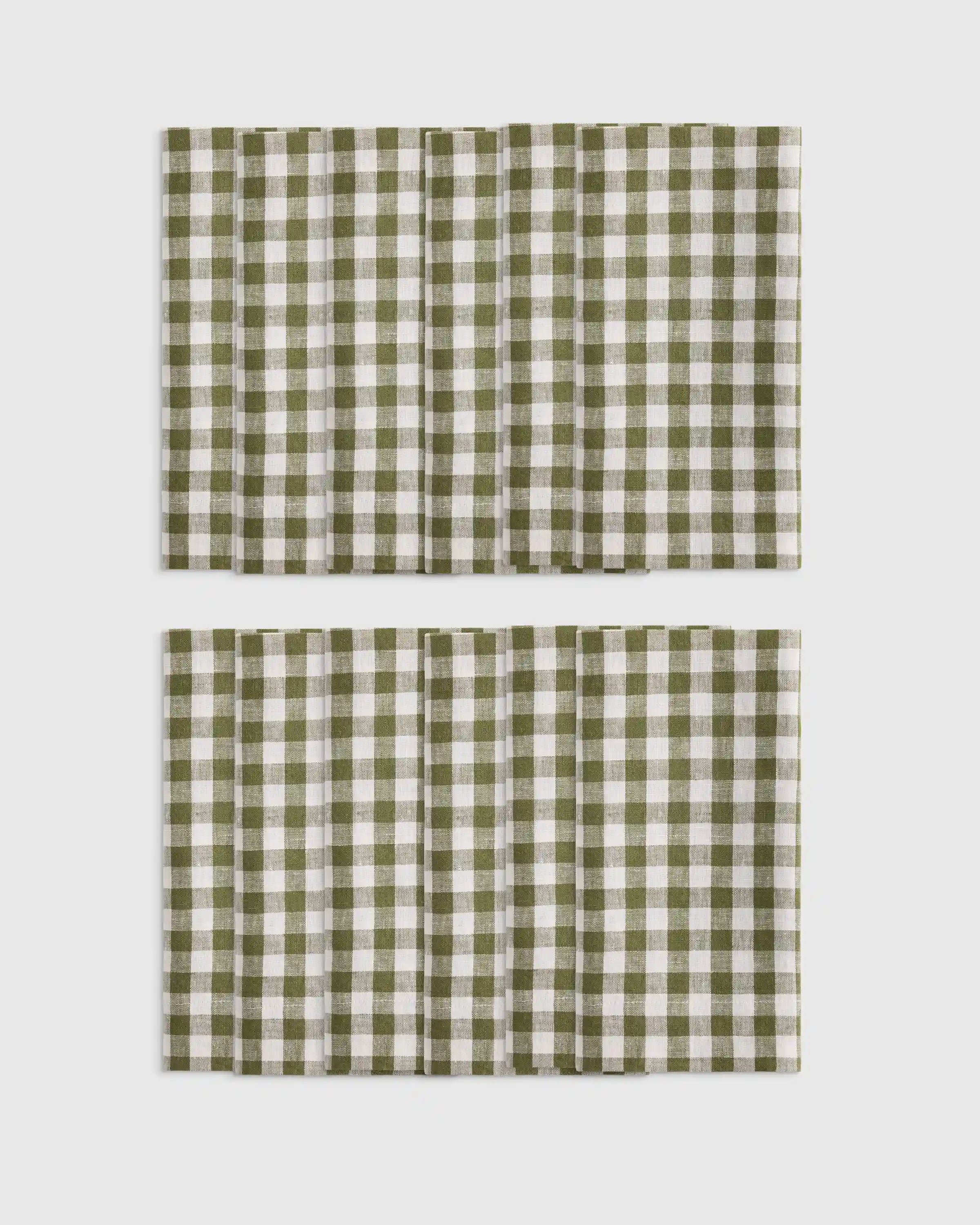 European Linen Wide-Hem Gingham Napkins, Set of 12