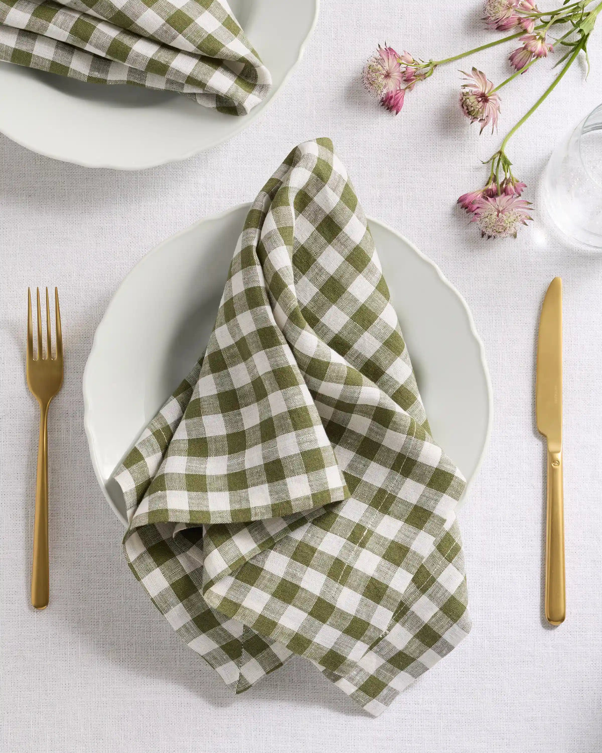 European Linen Wide-Hem Gingham Napkins, Set of 12