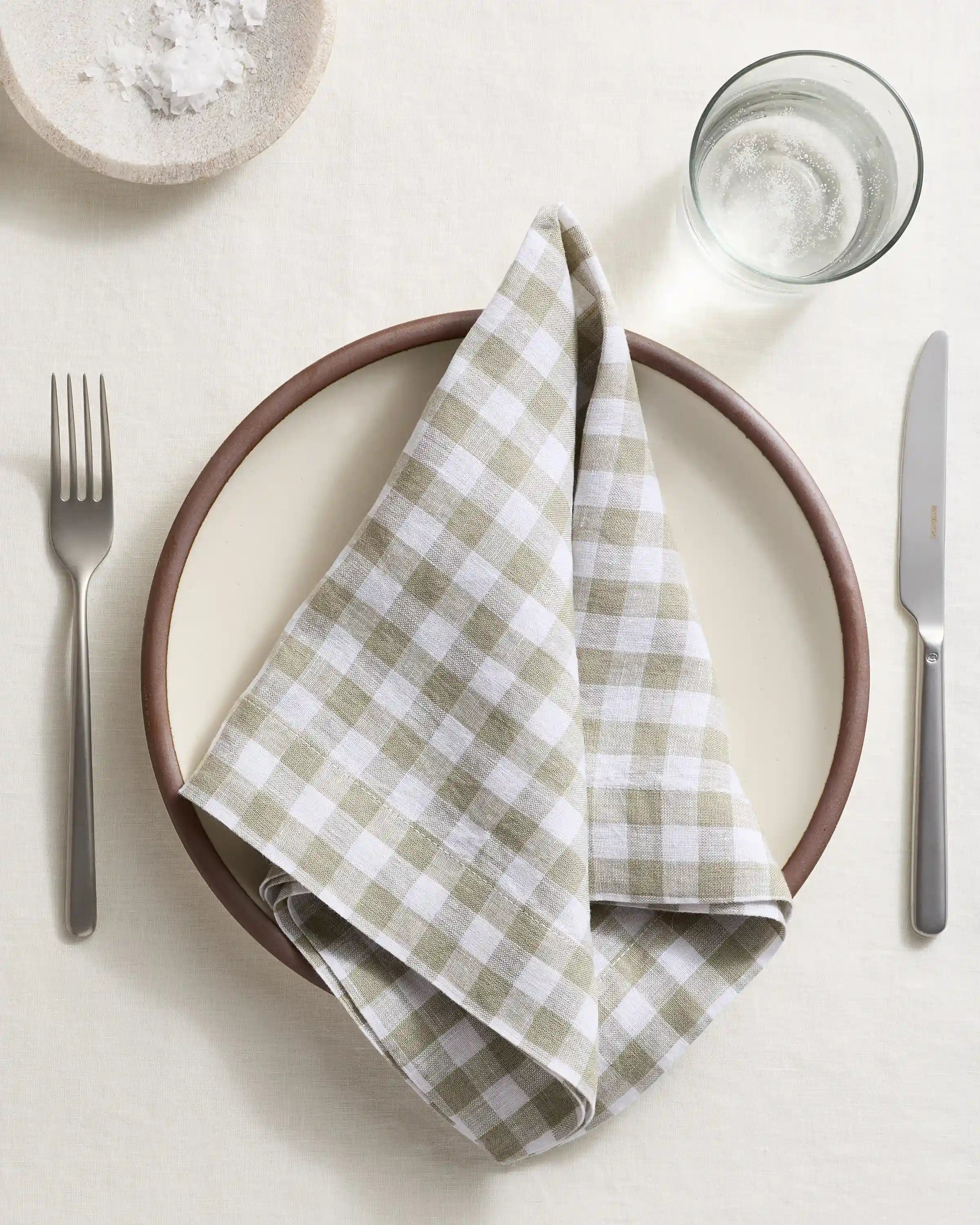 European Linen Wide-Hem Gingham Napkins, Set of 12