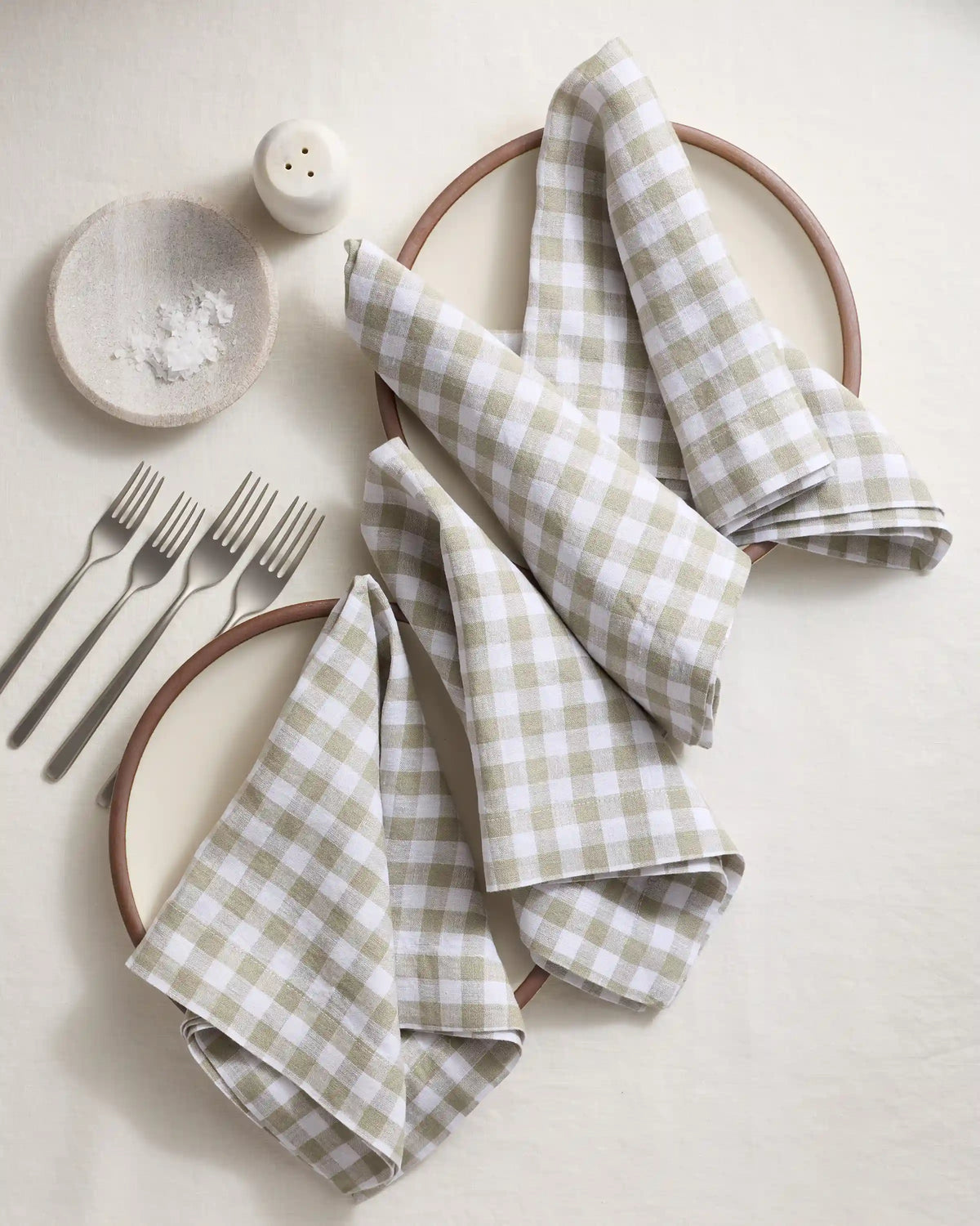 European Linen Wide-Hem Gingham Napkins, Set of 8