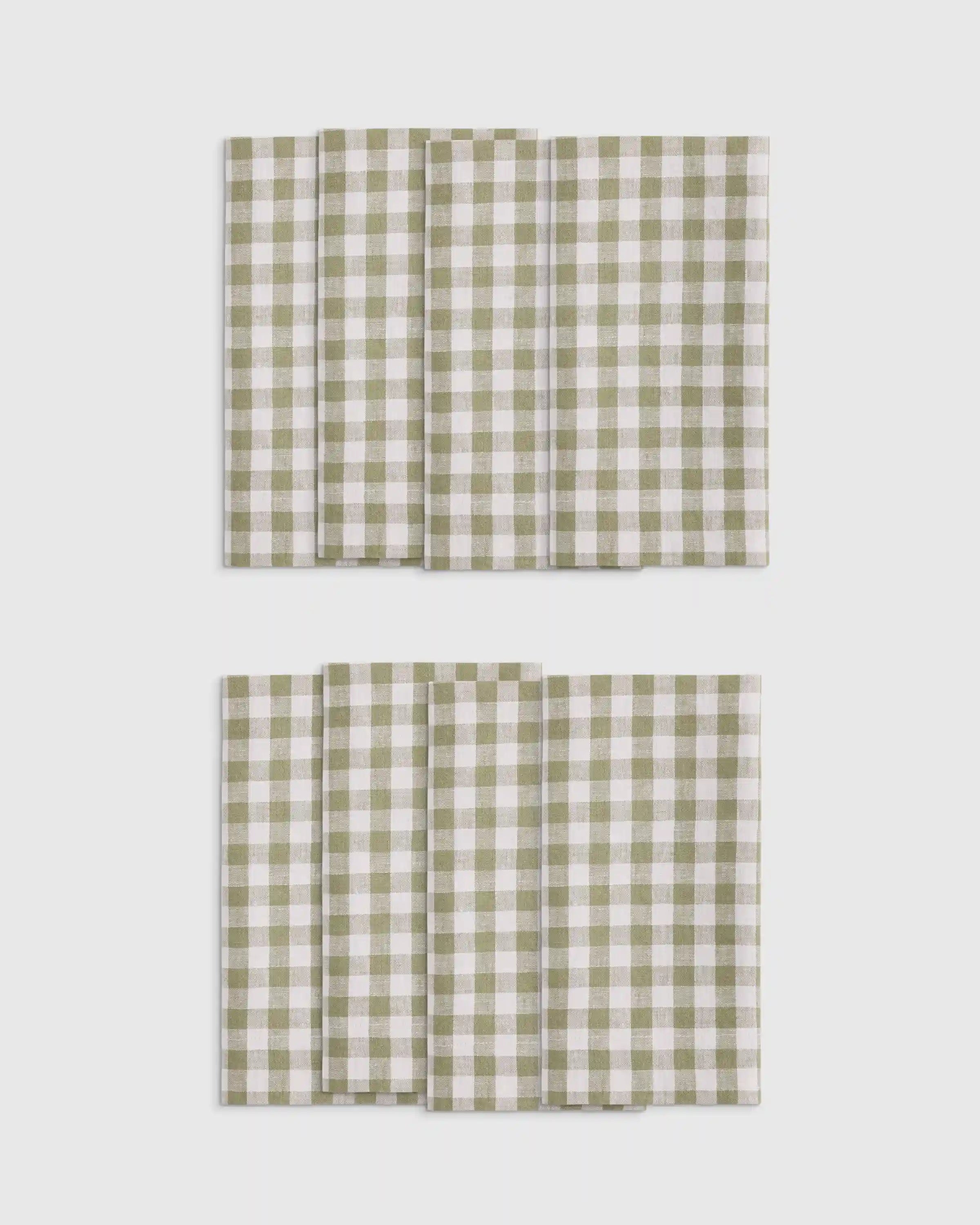 European Linen Wide-Hem Gingham Napkins, Set of 8