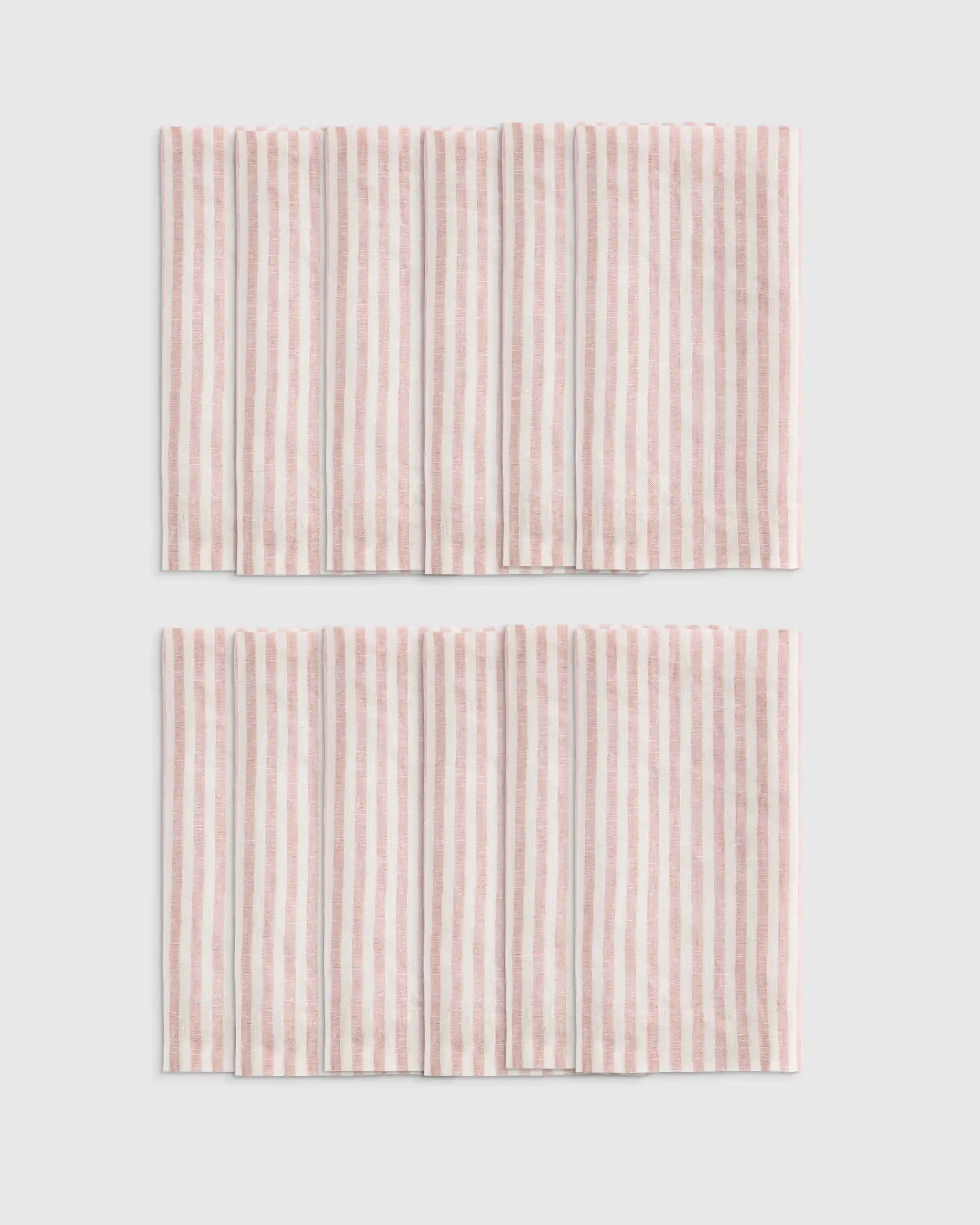 European Linen Wide-Hem Stripe Napkins, Set of 12