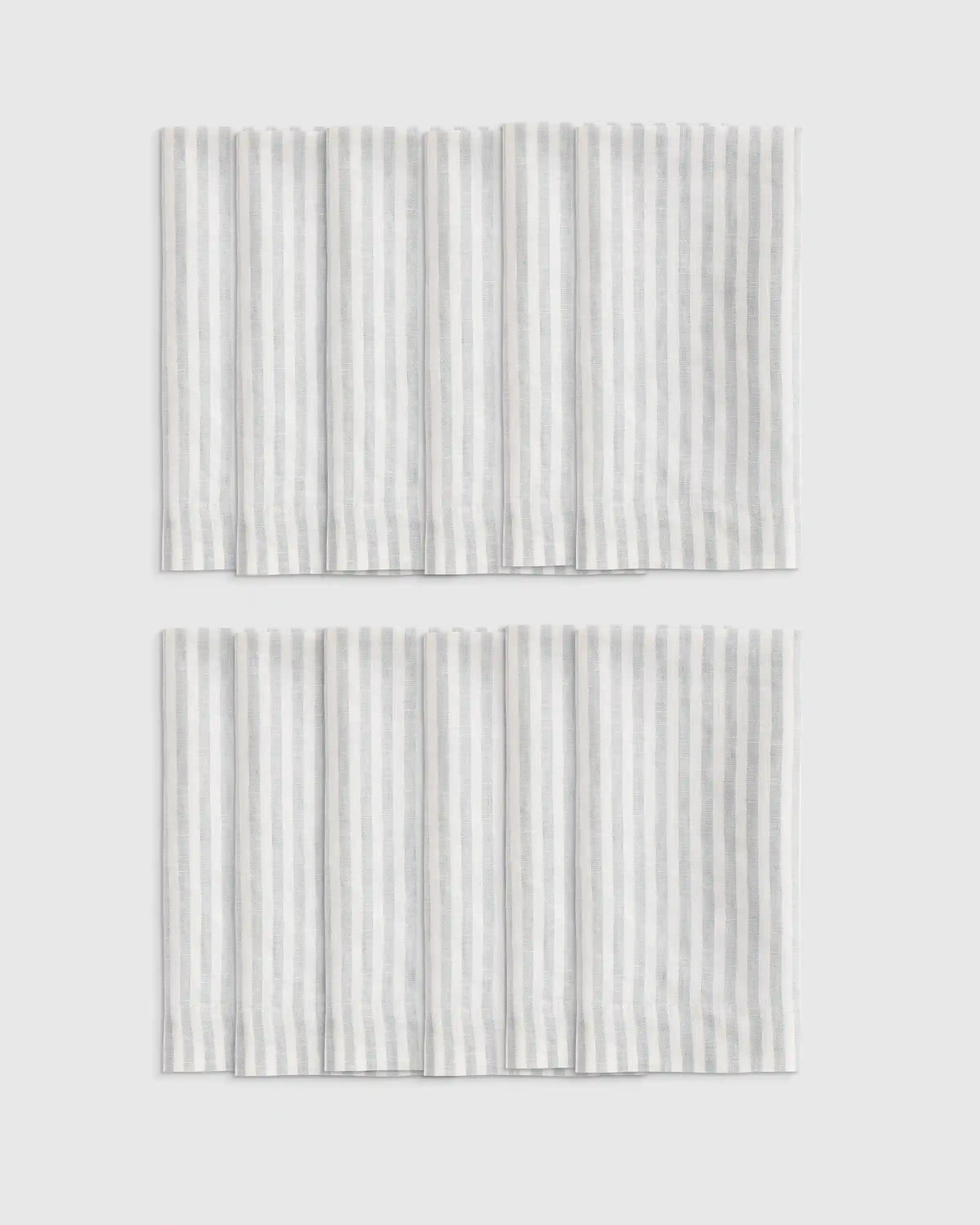 European Linen Wide-Hem Stripe Napkins, Set of 12