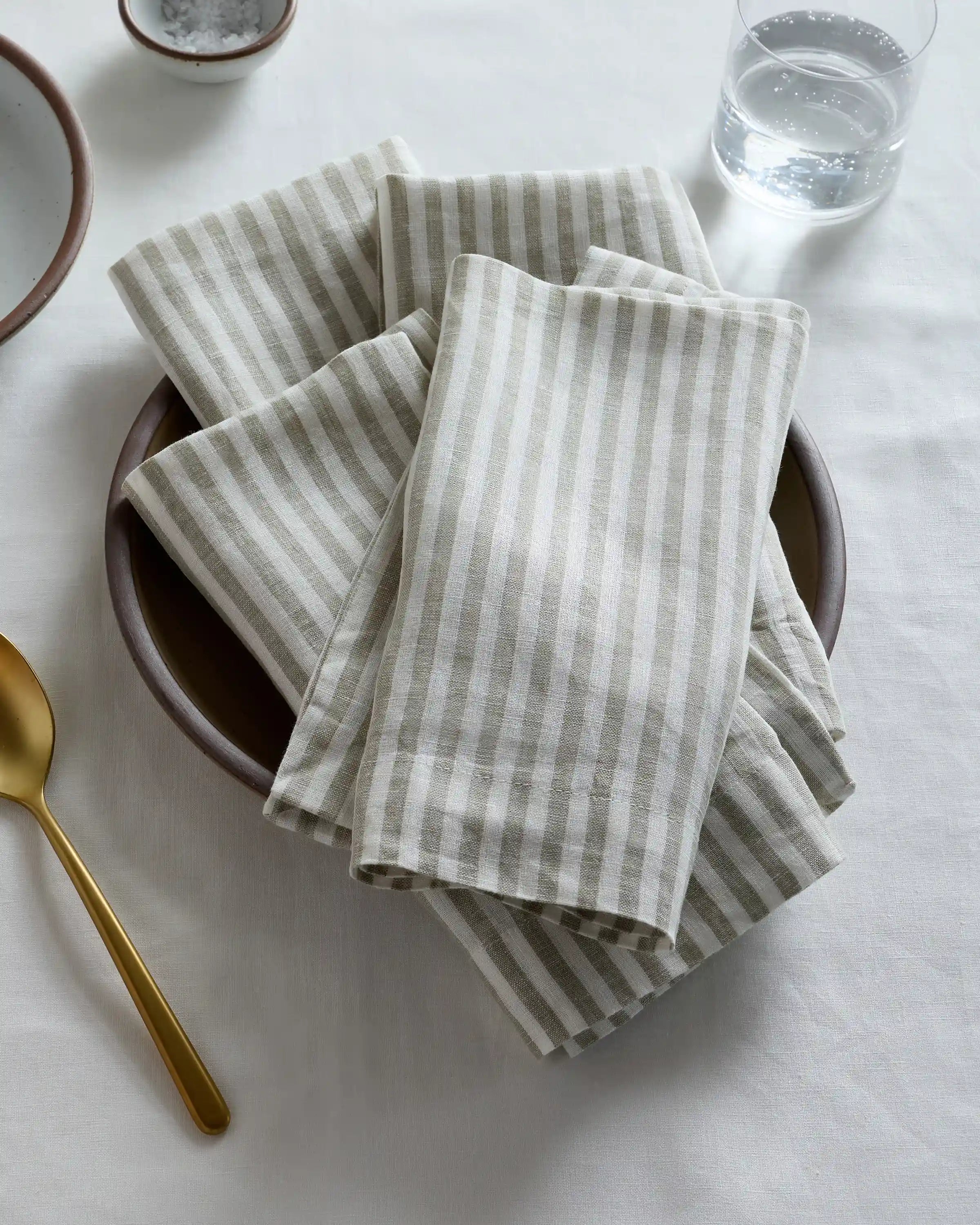 European Linen Wide-Hem Stripe Napkins, Set of 12