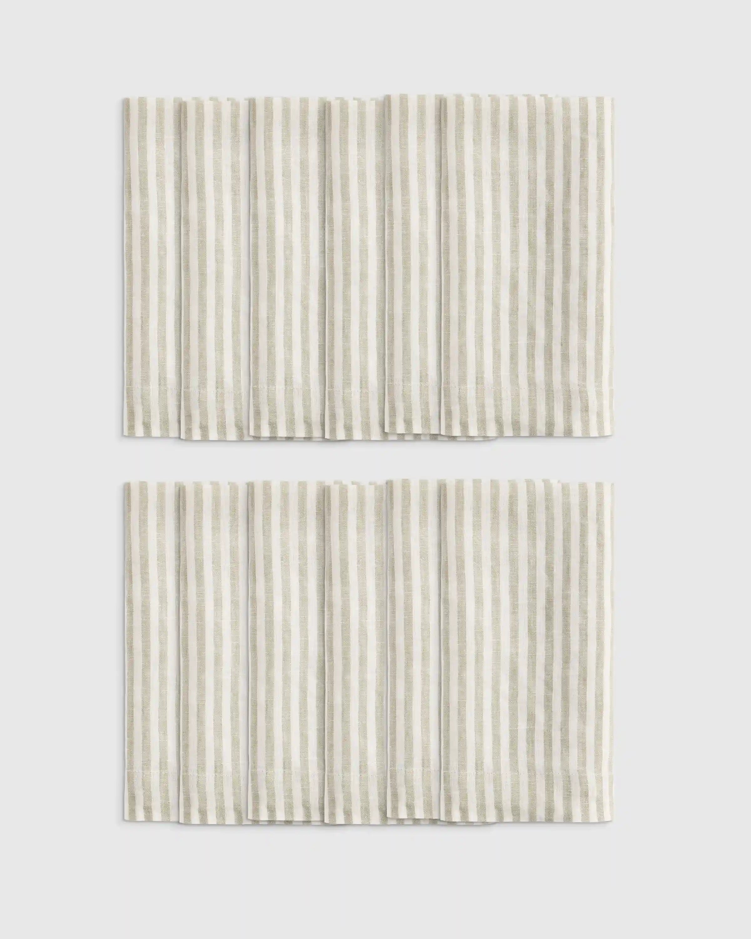 European Linen Wide-Hem Stripe Napkins, Set of 12