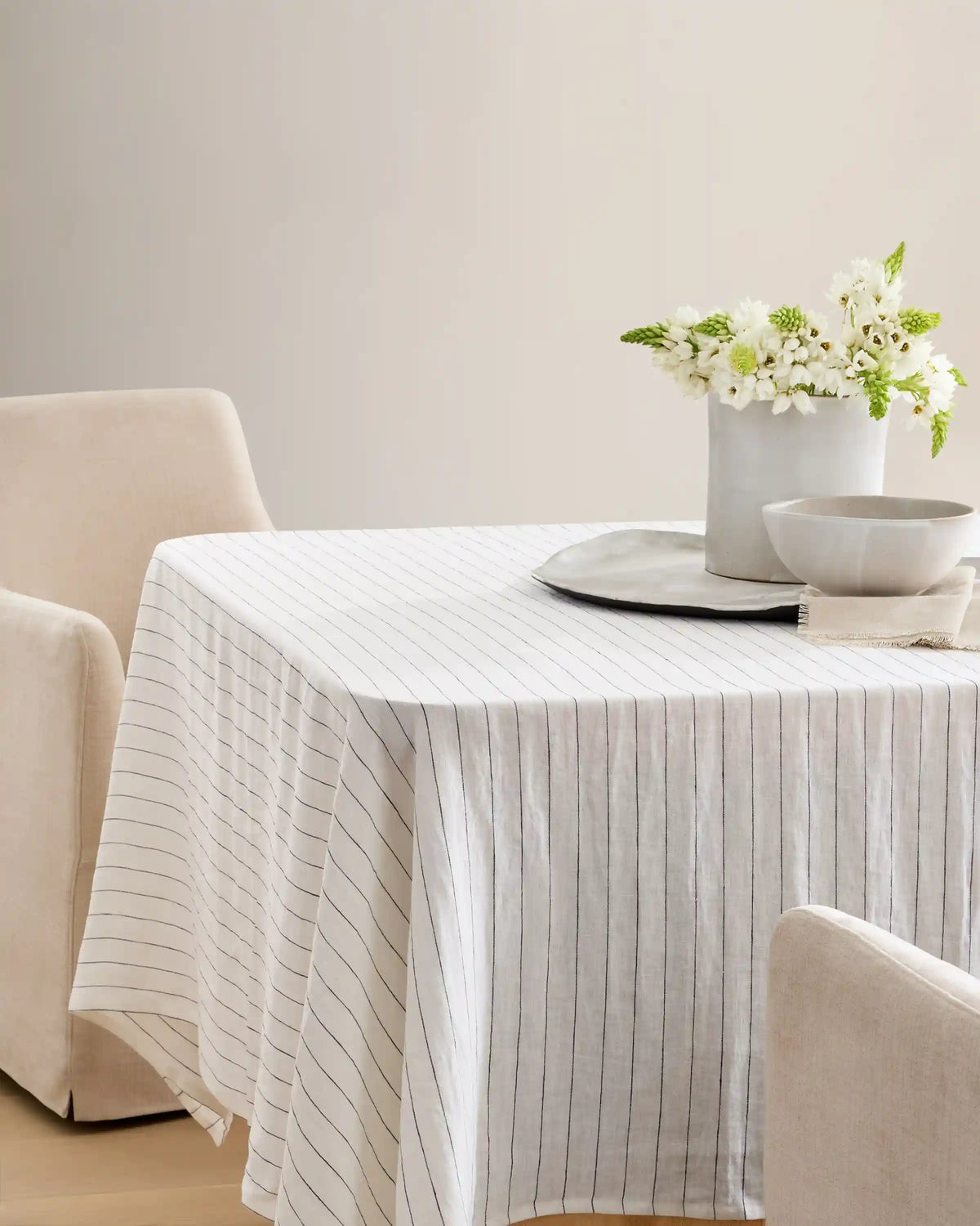 European Linen Pencil Stripe Tablecloth