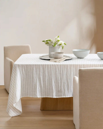 European Linen Pencil Stripe Tablecloth