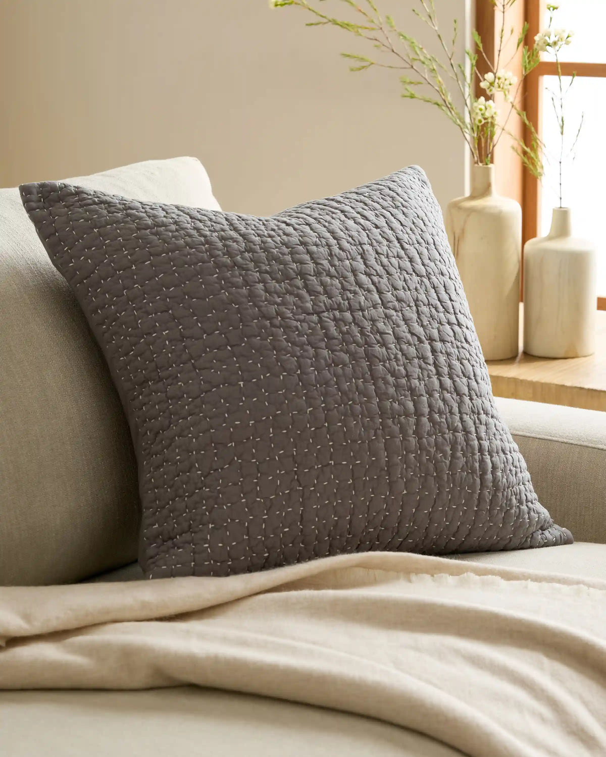 Organic Cotton Hand Stitched Pillow Cover