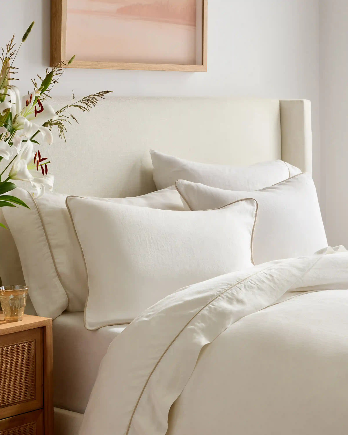 European Linen Piped Sham Set