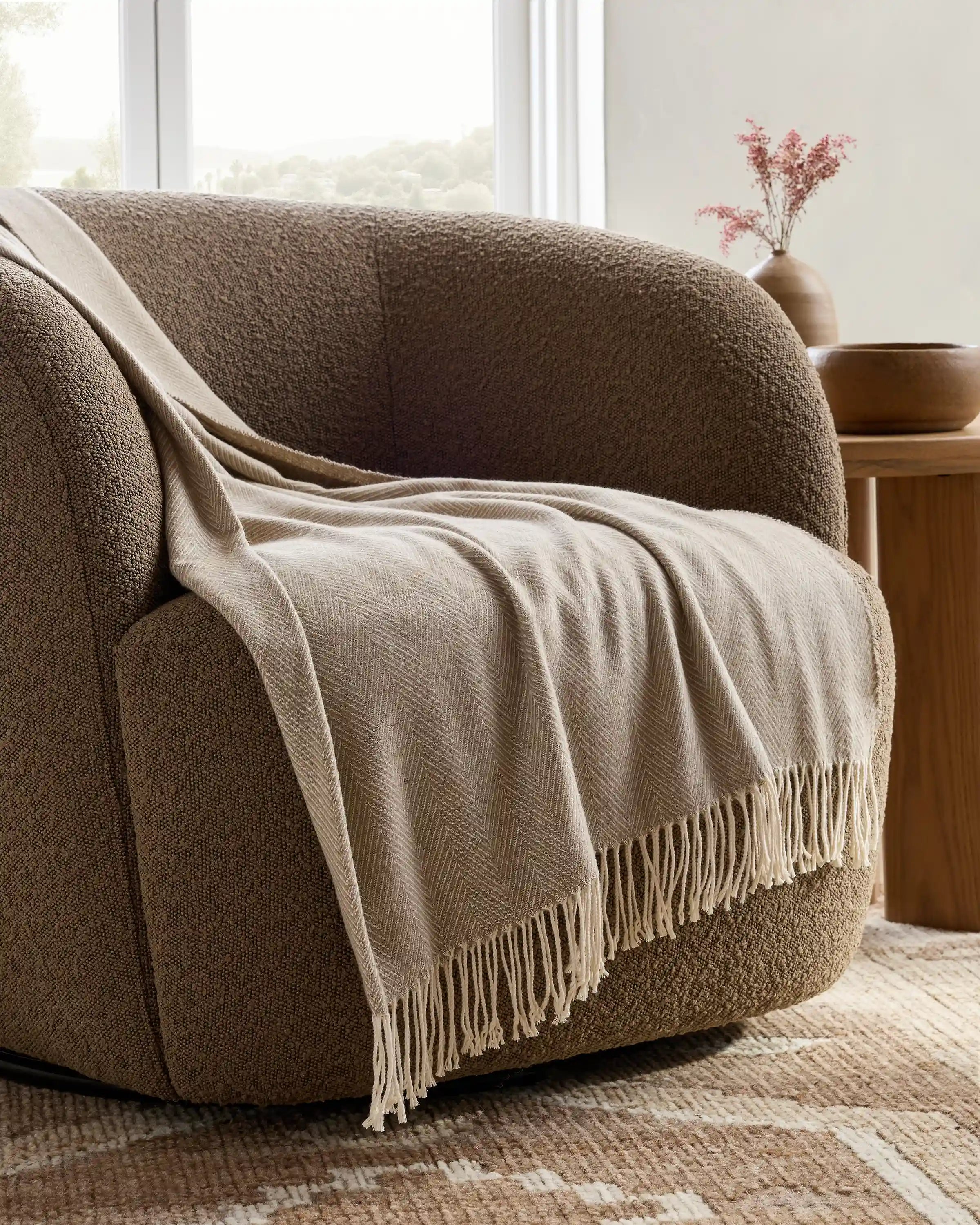 Lightweight Italian Cotton Herringbone Throw