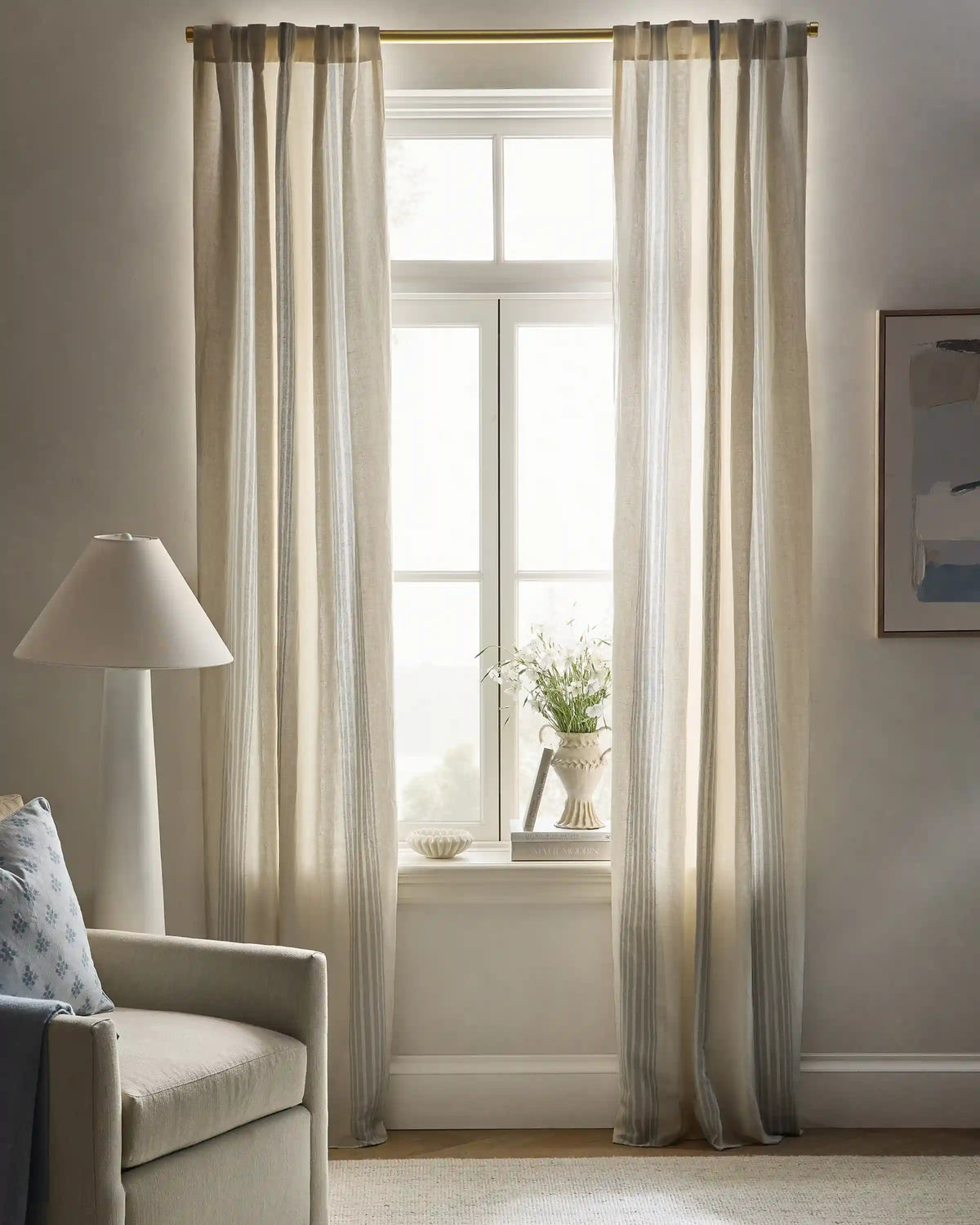 Coastal Stripe Linen Cotton Curtain - Single Panel