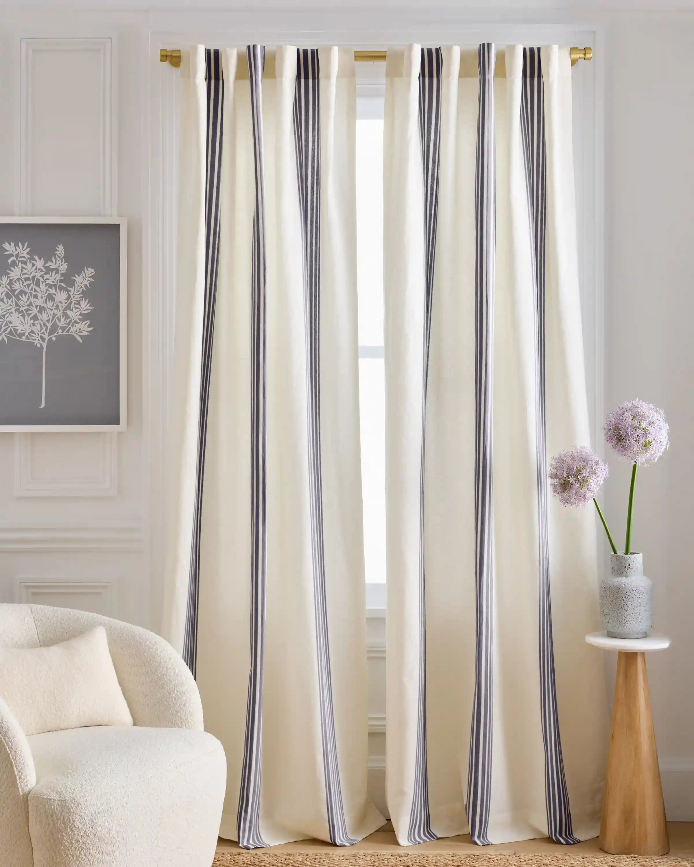 Coastal Stripe Linen Cotton Curtain - Single Panel