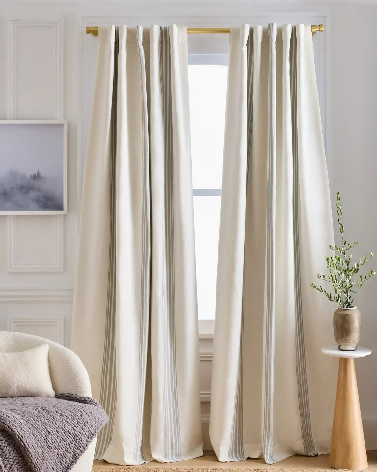 Coastal Stripe Linen Cotton Room Darkening Curtain - Single Panel