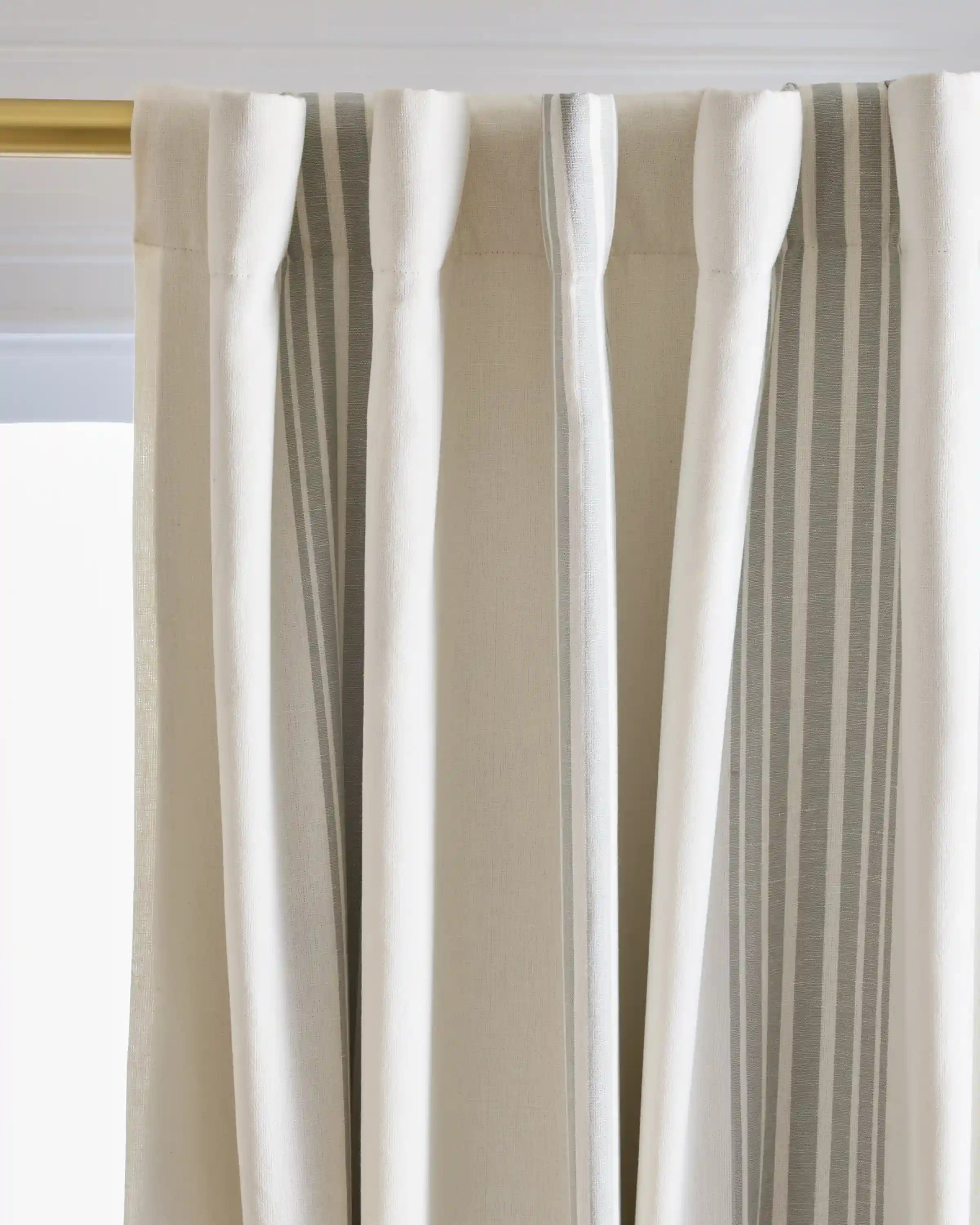 Coastal Stripe Linen Cotton Room Darkening Curtain - Single Panel