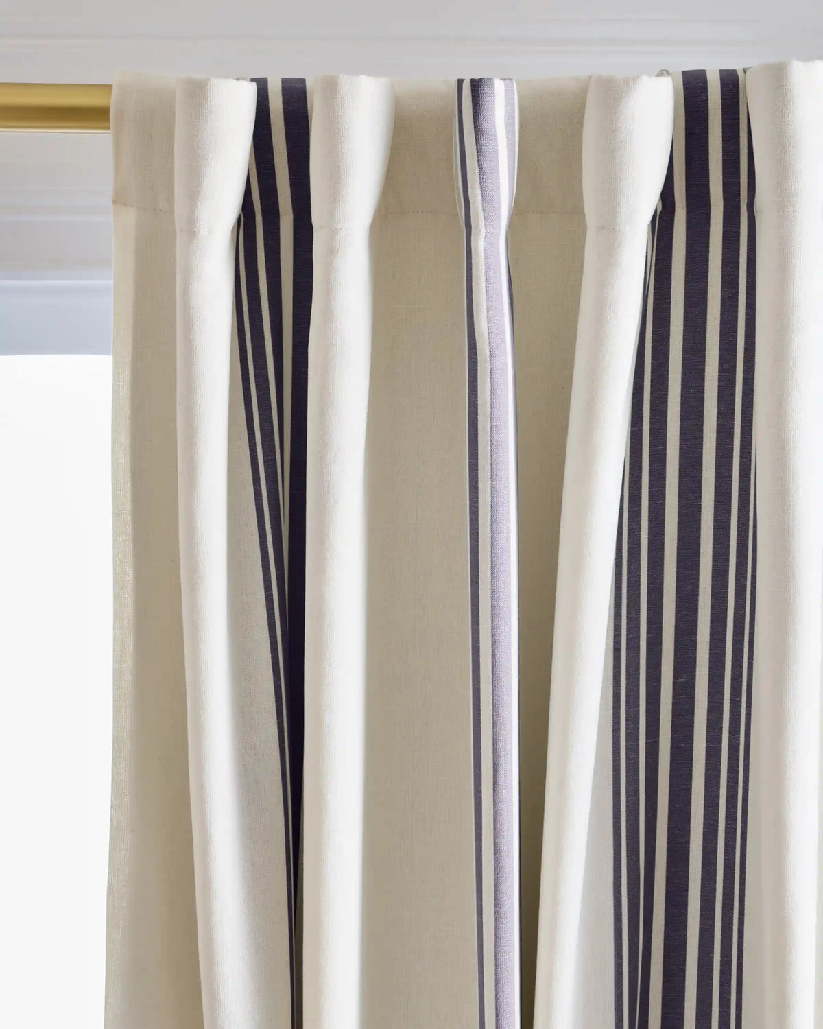 Coastal Stripe Linen Cotton Room Darkening Curtain - Single Panel