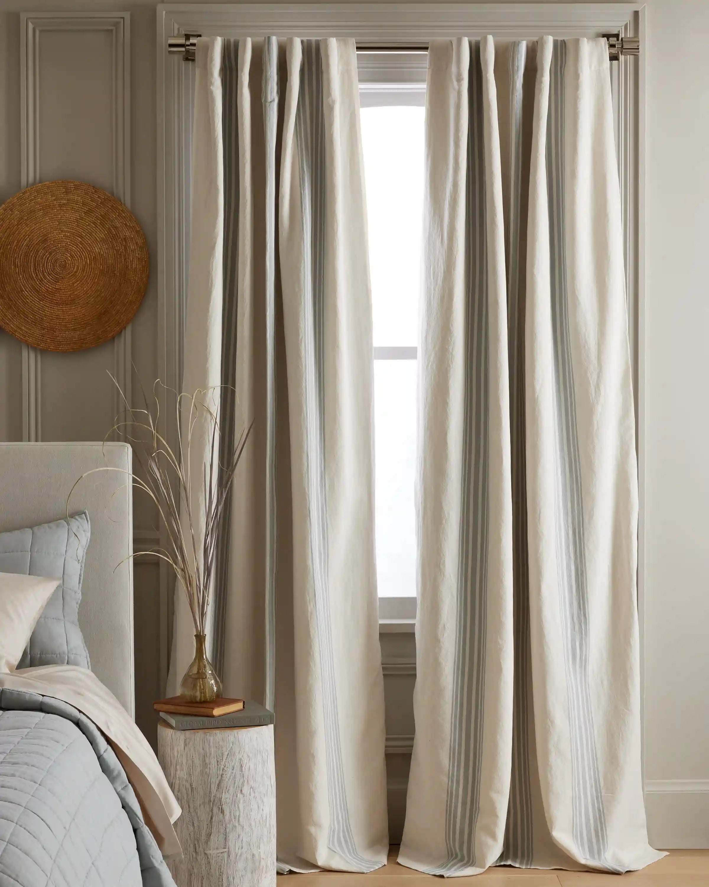 Coastal Stripe Linen Cotton Room Darkening Curtain - Single Panel