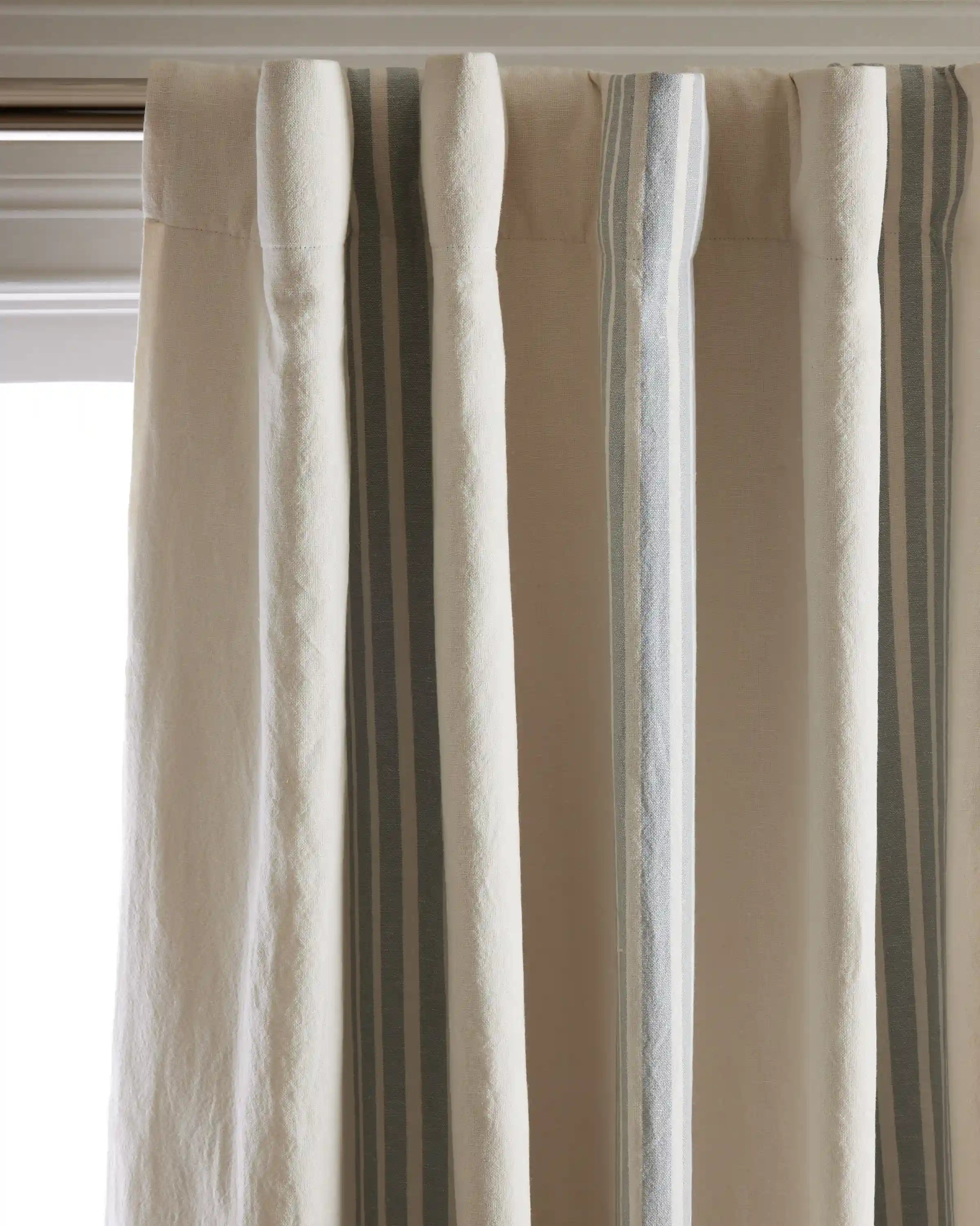 Coastal Stripe Linen Cotton Room Darkening Curtain - Single Panel