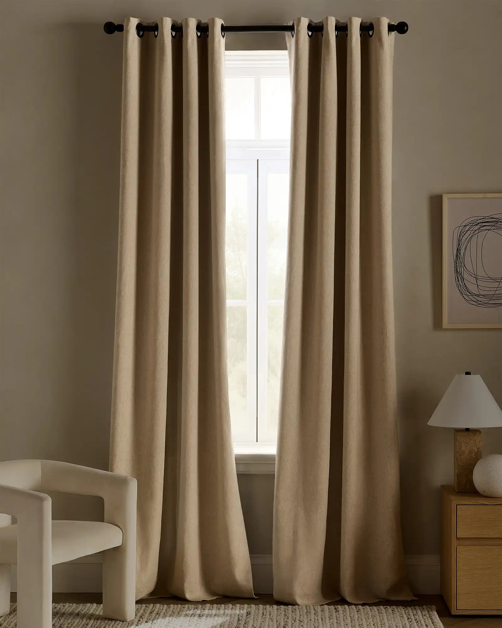 European Linen Grommet True Blackout Curtain - Single Panel