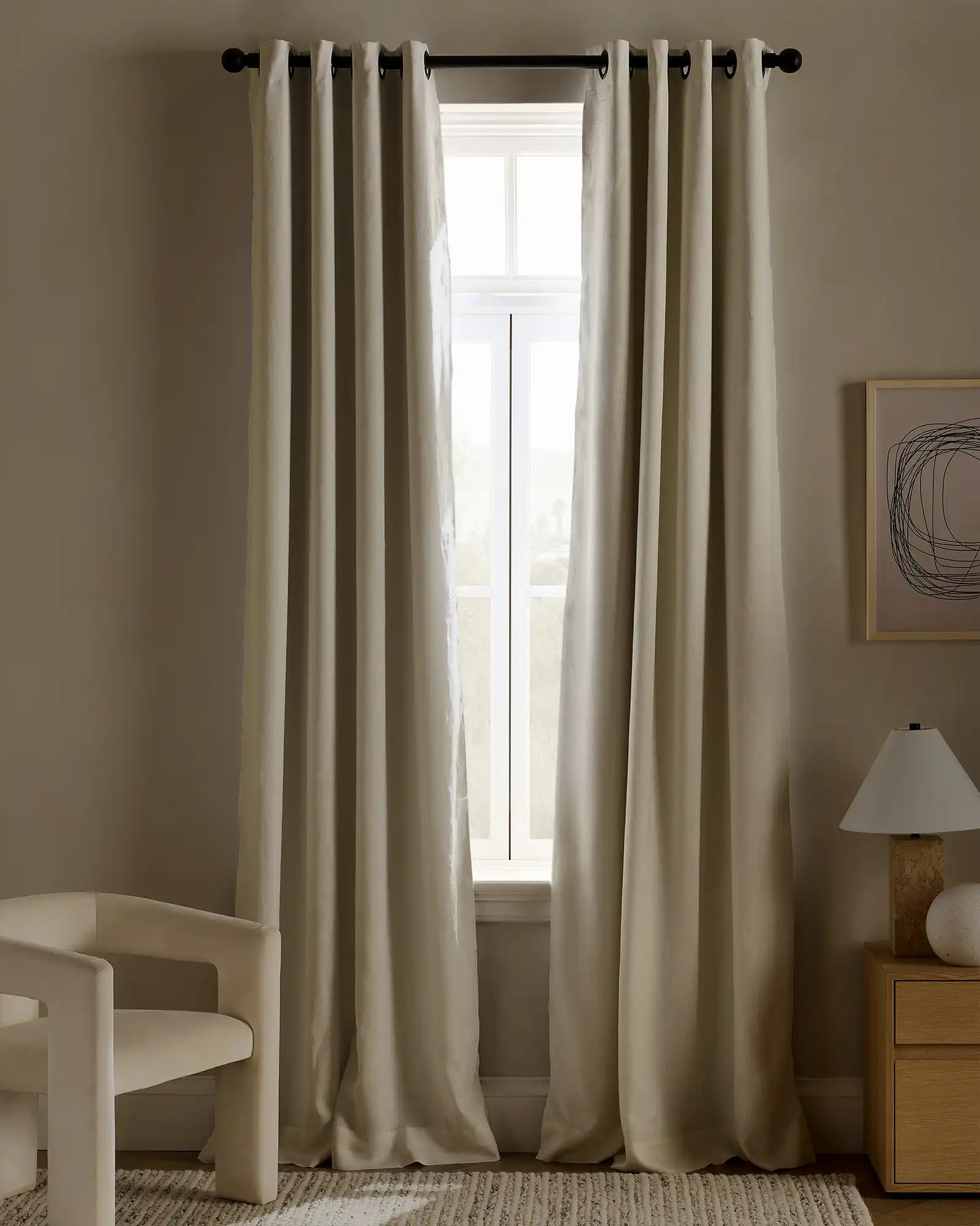 European Linen Grommet True Blackout Curtain - Single Panel