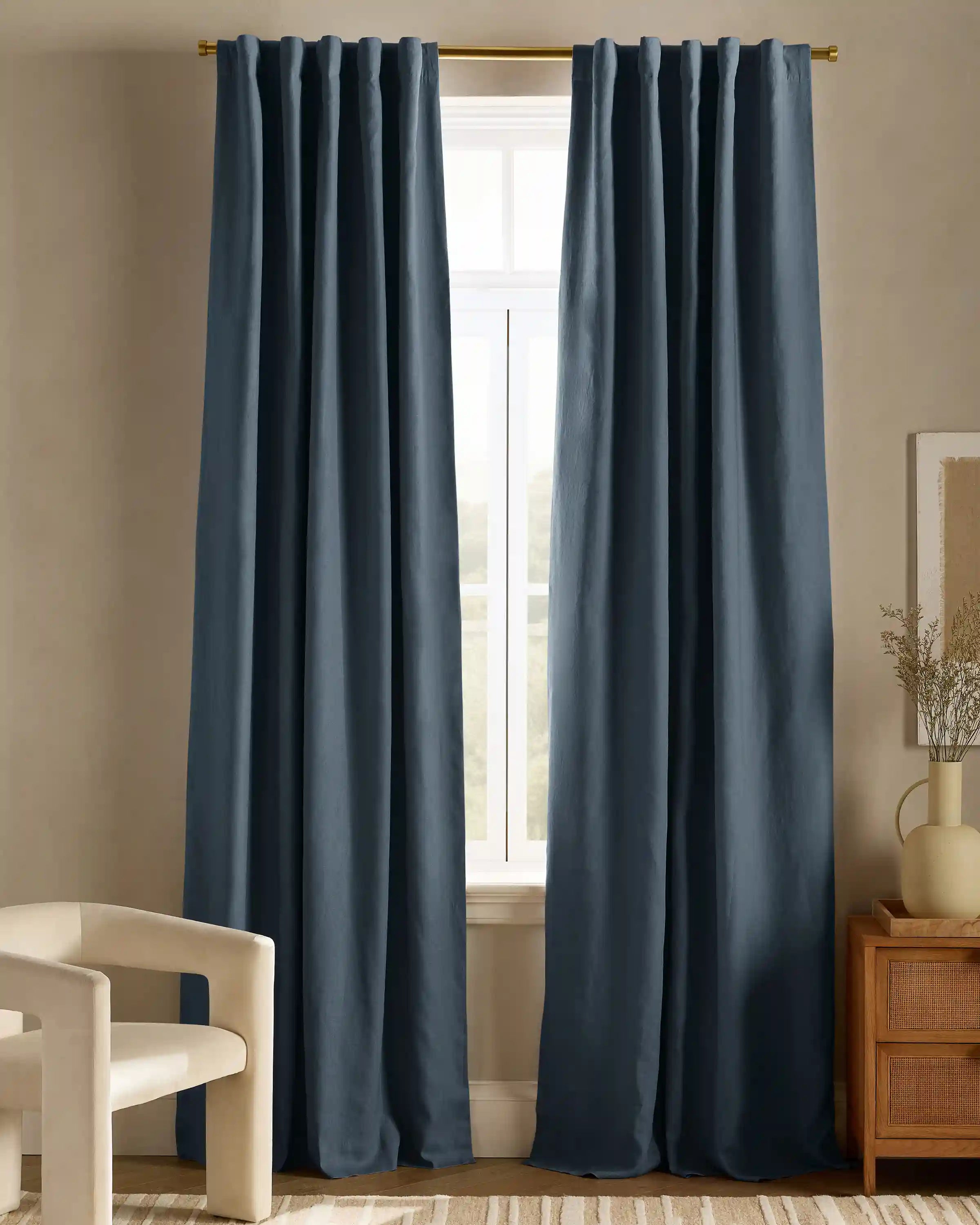 European Linen Room Darkening Curtain - Single Panel