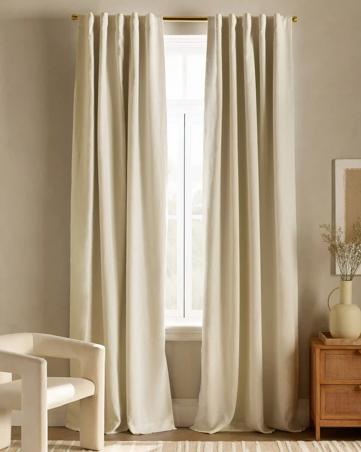 European Linen Room Darkening Curtain - Single Panel