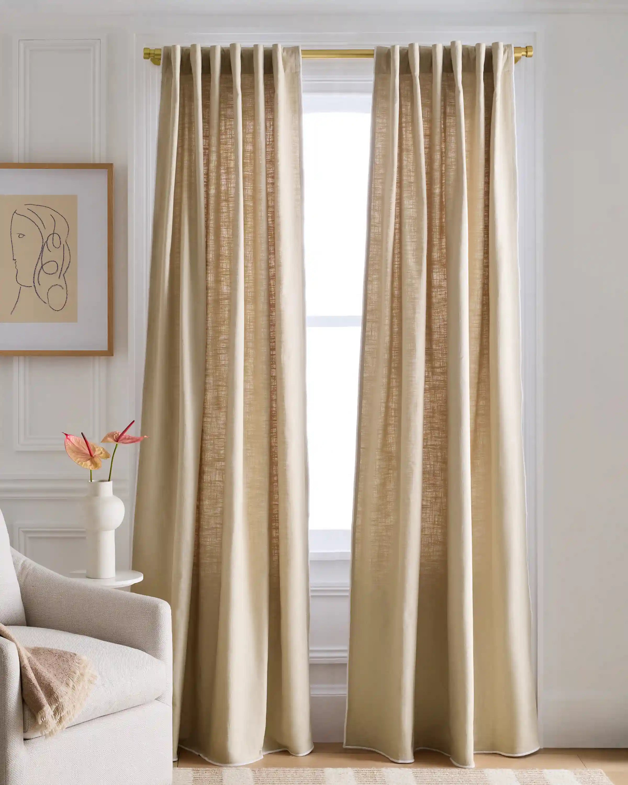 Piped Edge Cotton Curtain - Single Panel