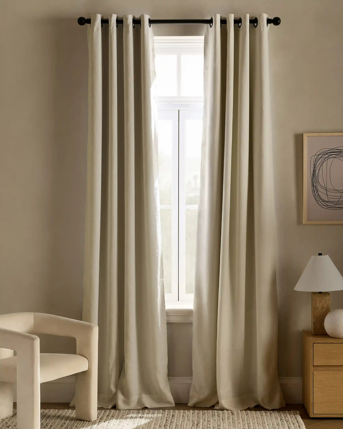 European Linen Grommet Room Darkening Curtain - Single Panel