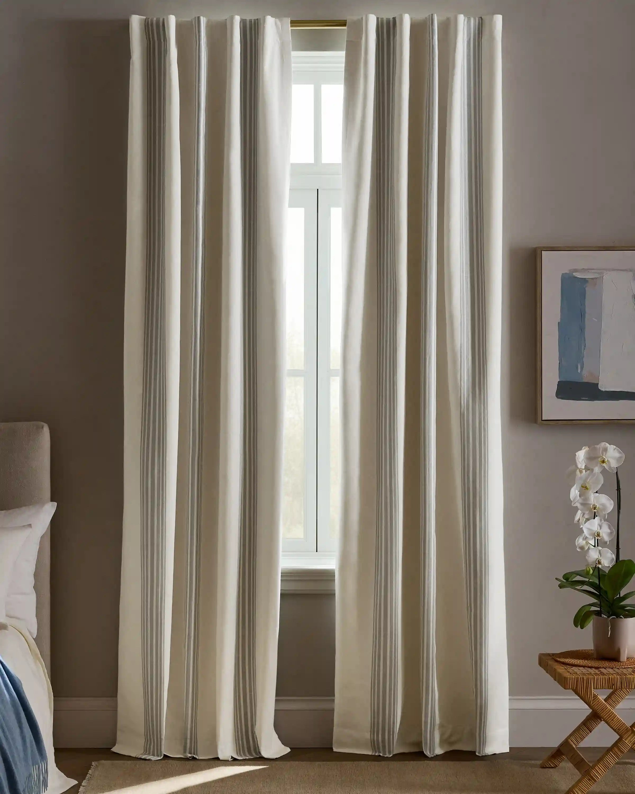 Coastal Stripe Linen Cotton True Blackout Curtain - Single Panel