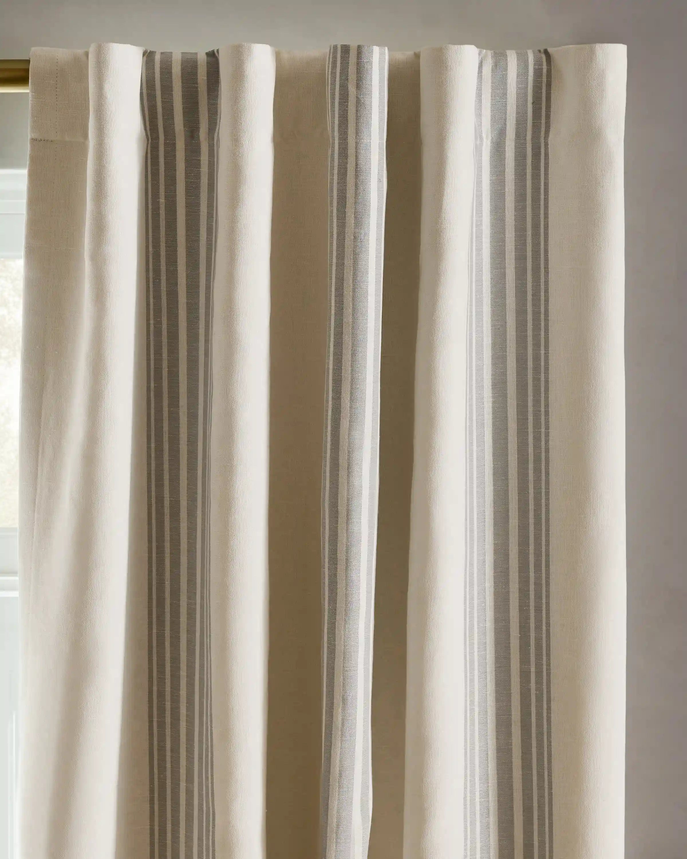 Coastal Stripe Linen Cotton True Blackout Curtain - Single Panel