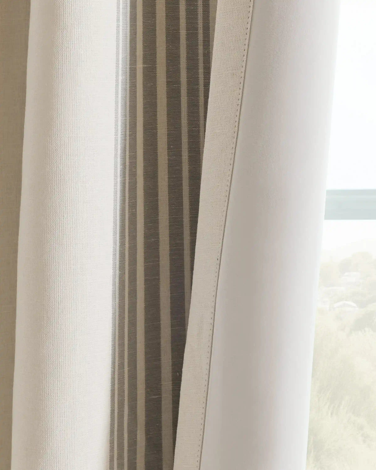 Coastal Stripe Linen Cotton True Blackout Curtain - Single Panel