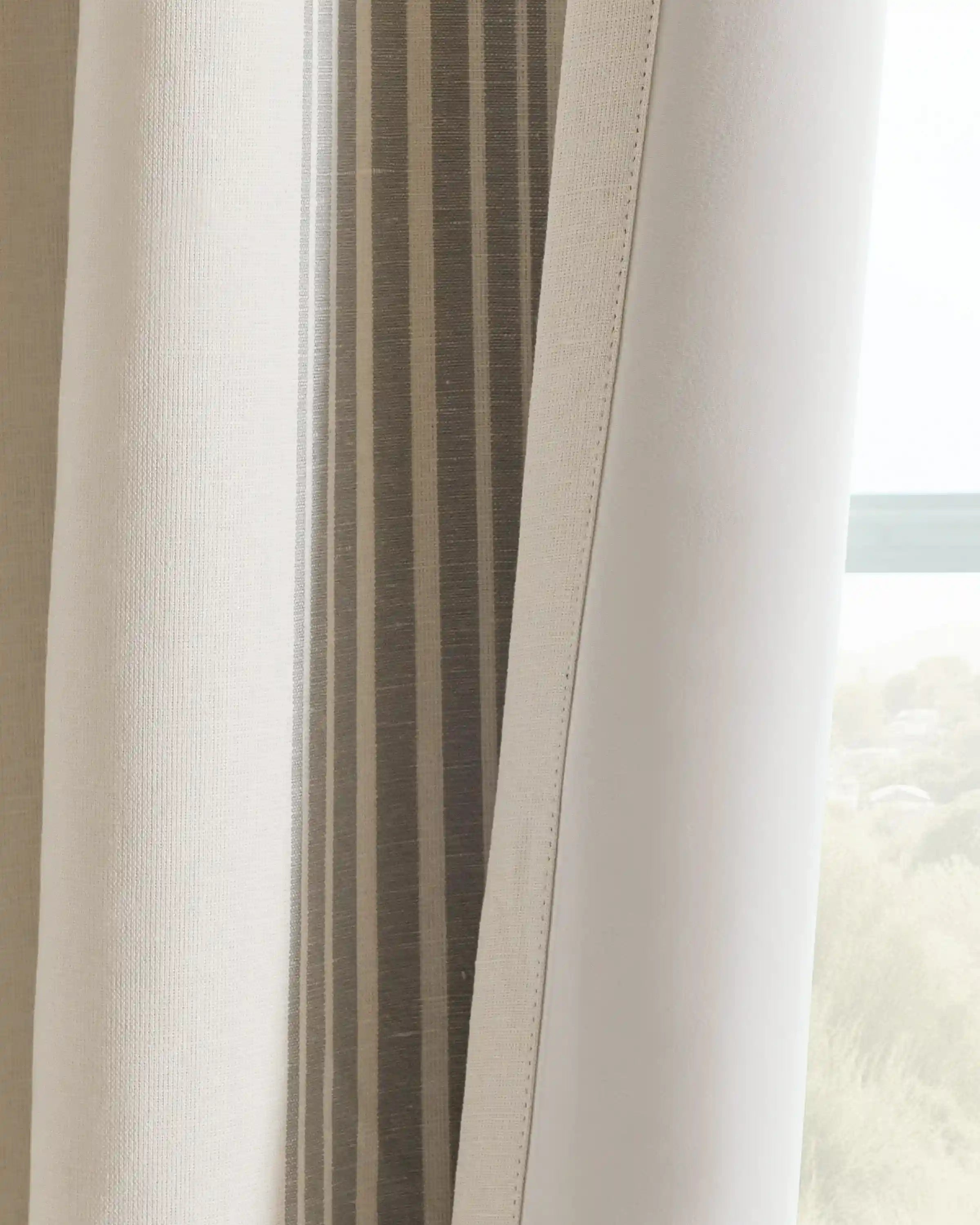 Coastal Stripe Linen Cotton True Blackout Curtain - Single Panel