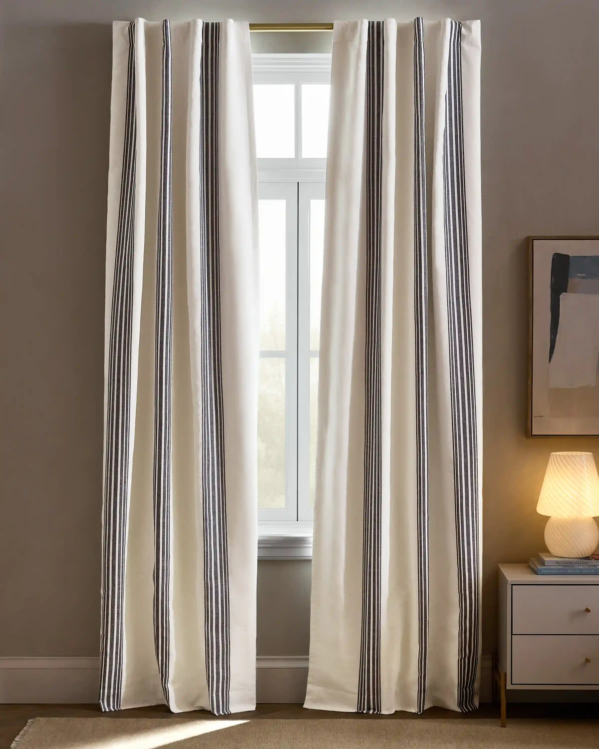 Coastal Stripe Linen Cotton True Blackout Curtain - Single Panel