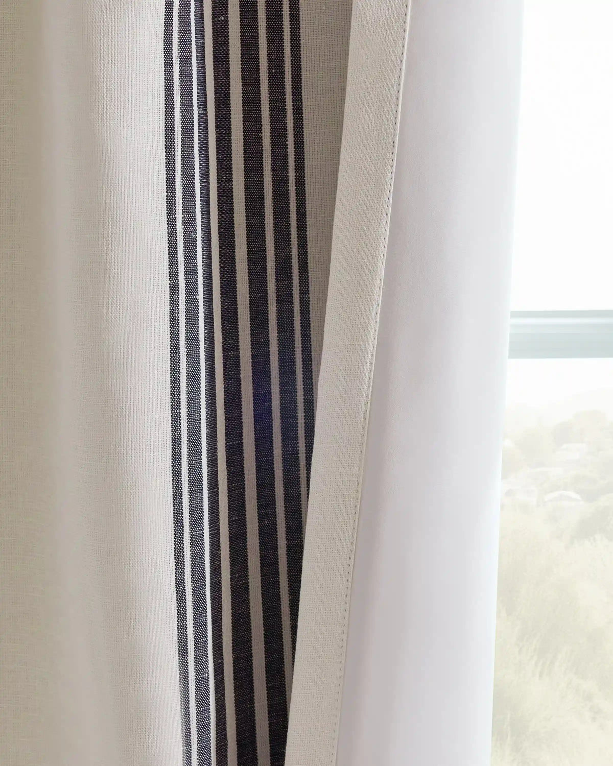 Coastal Stripe Linen Cotton True Blackout Curtain - Single Panel