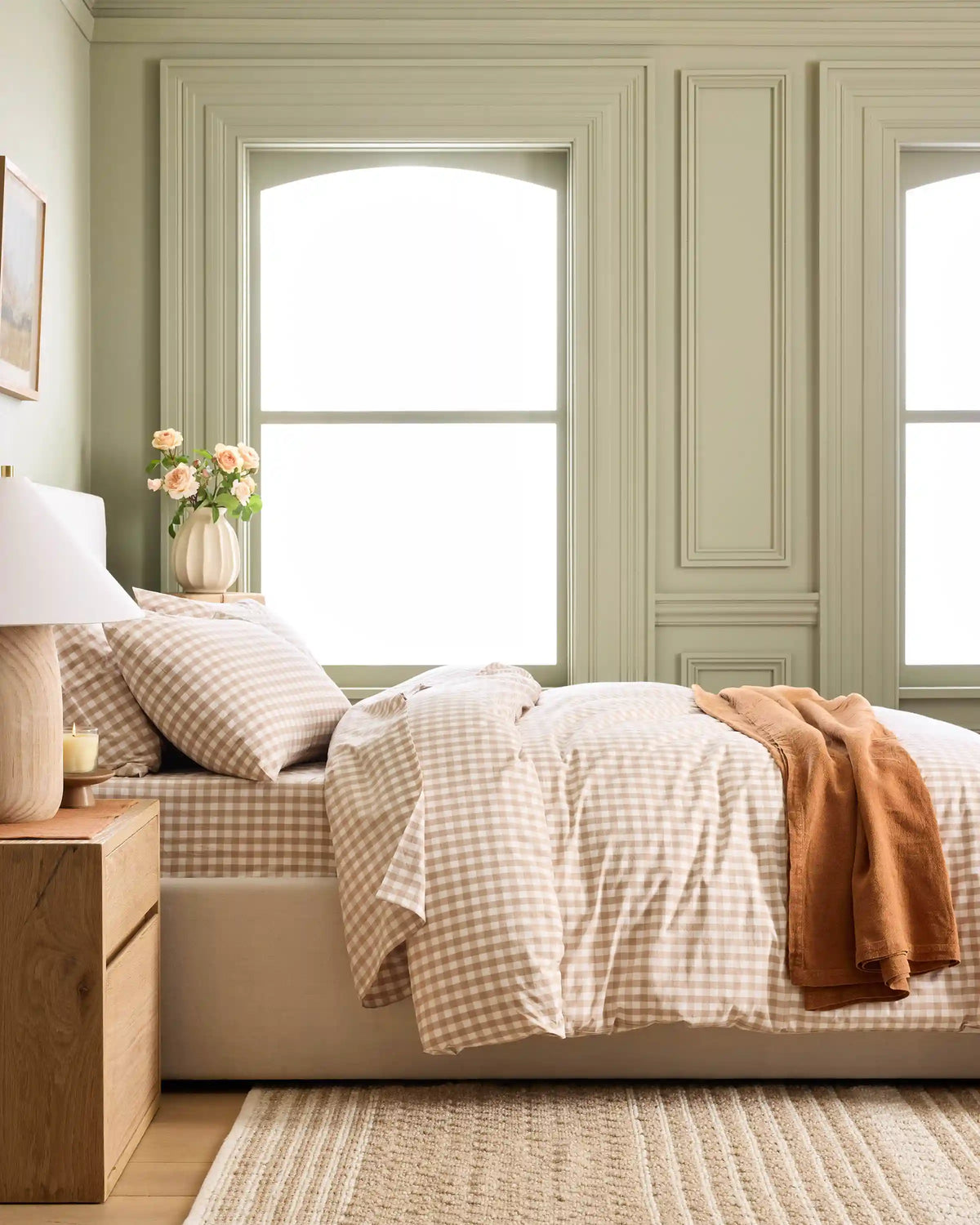 Organic Crisp Percale Gingham Deluxe Bedding Bundle