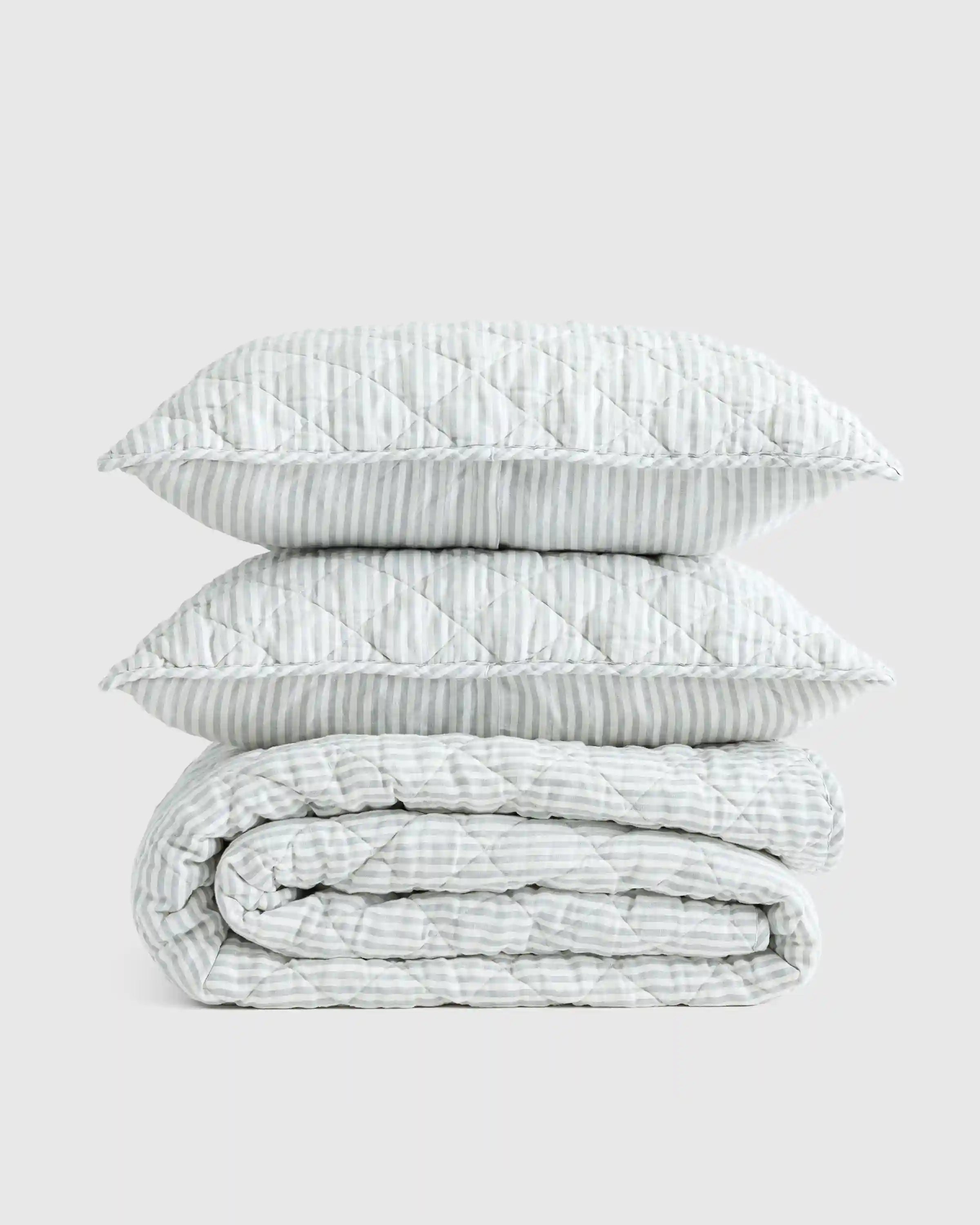 European Linen Stripe Quilt Set