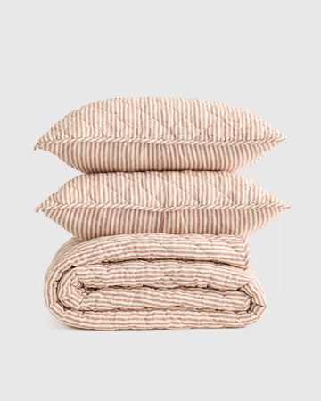 European Linen Stripe Quilt Set