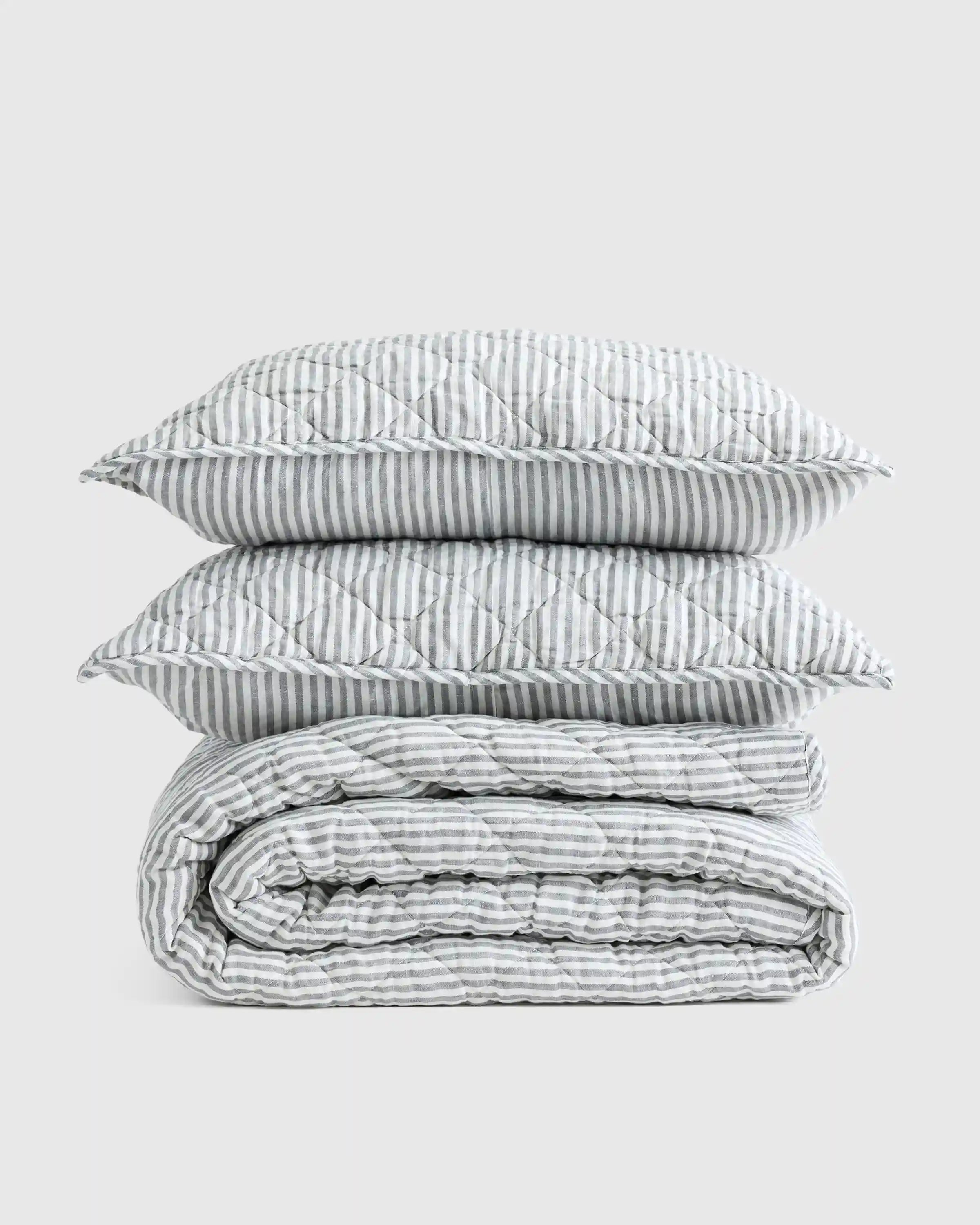 European Linen Stripe Quilt Set