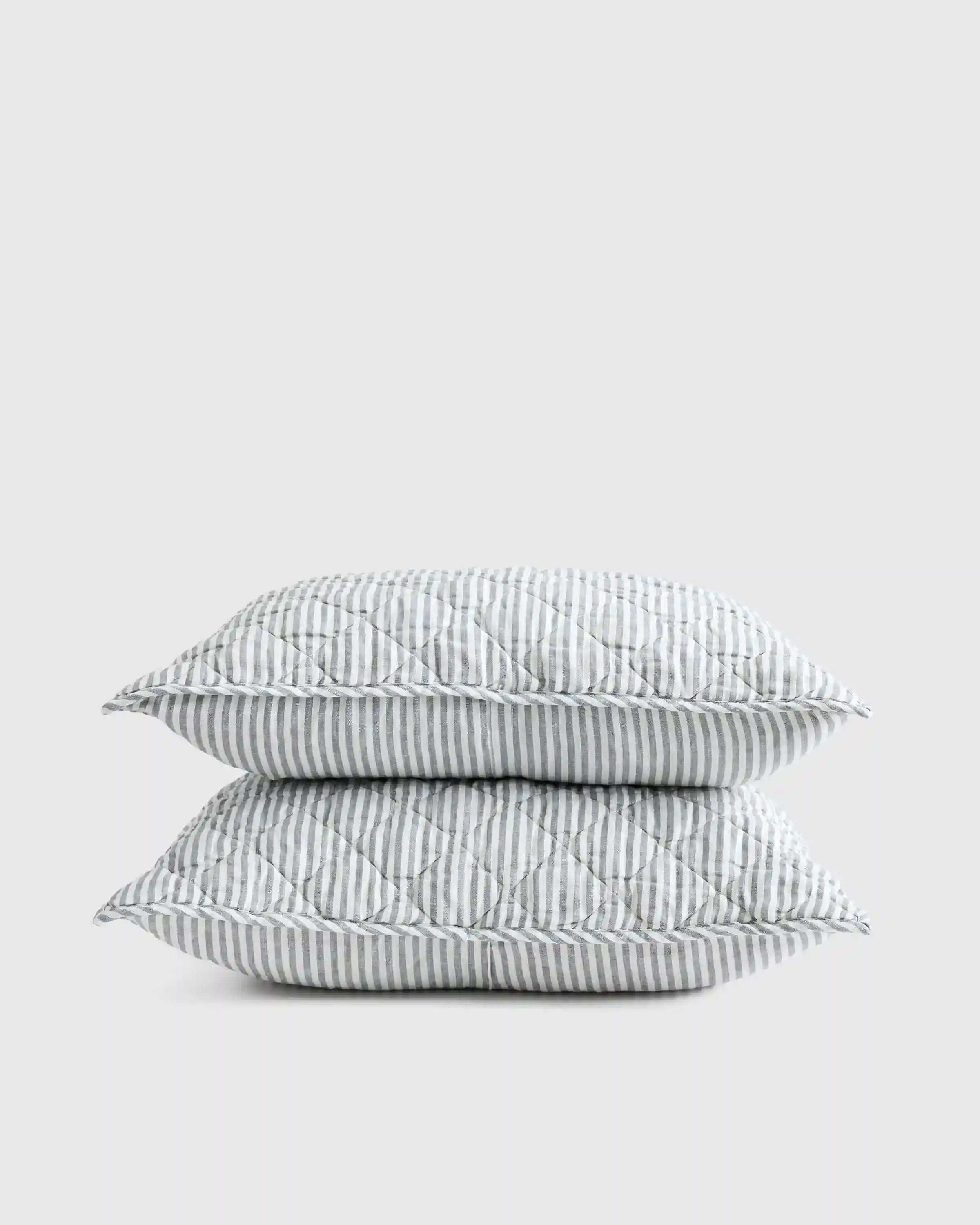 European Linen Stripe Quilted Sham Set