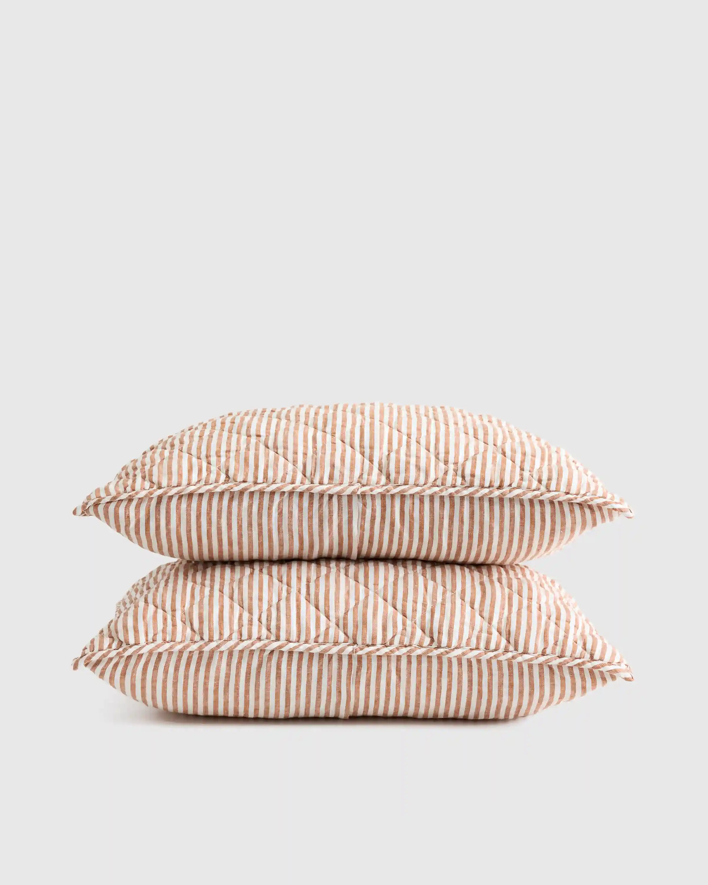 European Linen Stripe Quilted Sham Set
