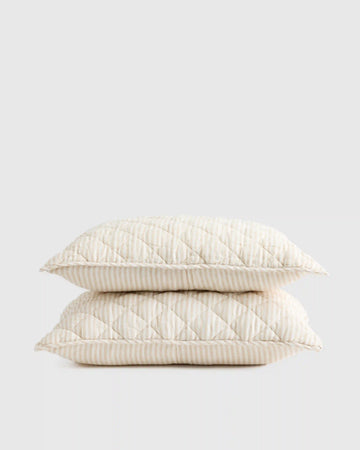 European Linen Stripe Quilted Sham Set