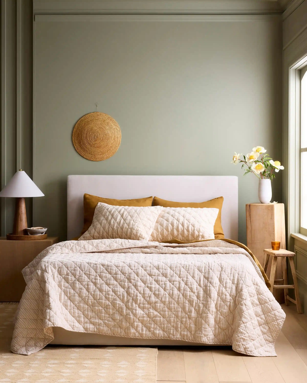 European Linen Stripe Quilt Set