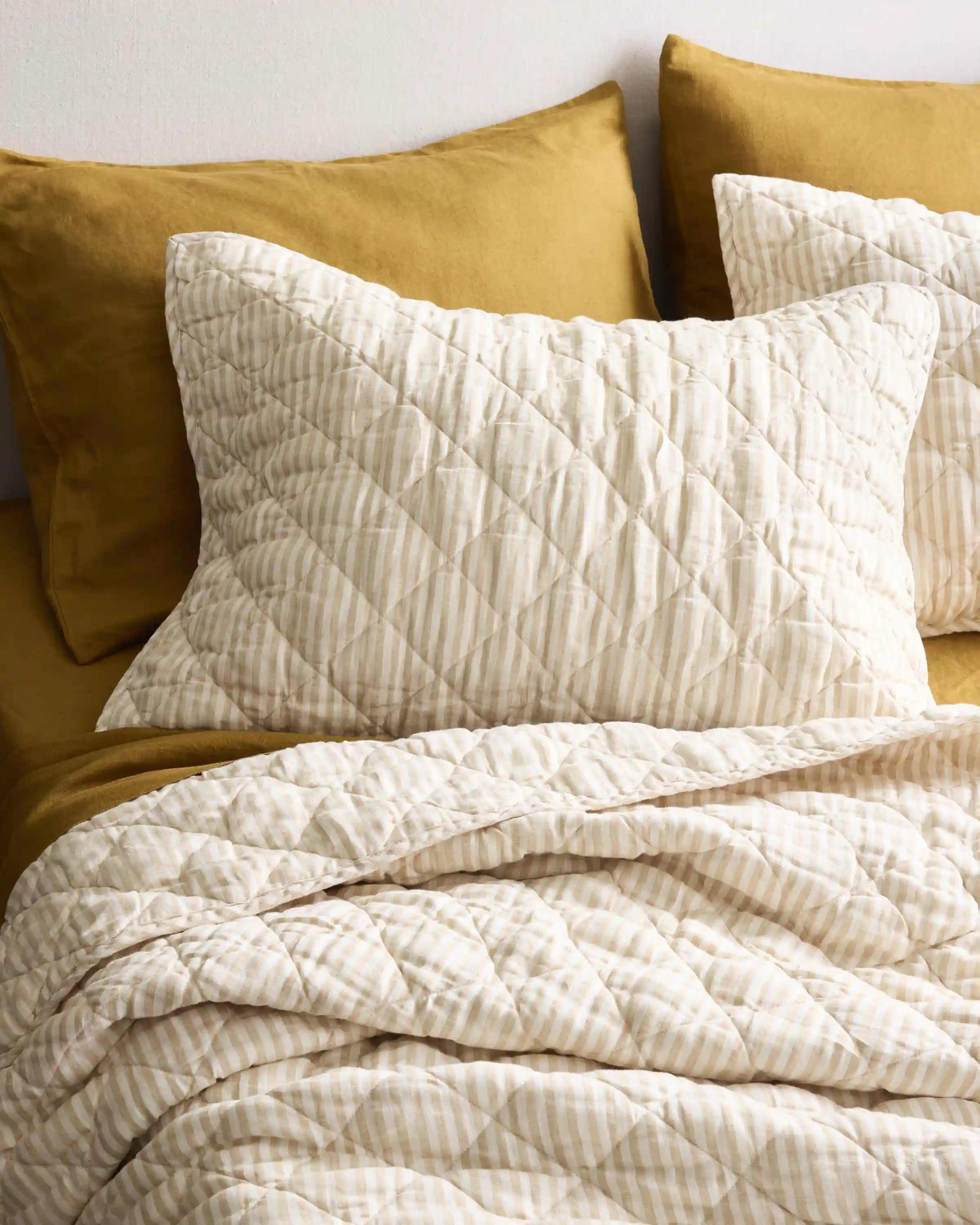 European Linen Stripe Quilted Sham Set
