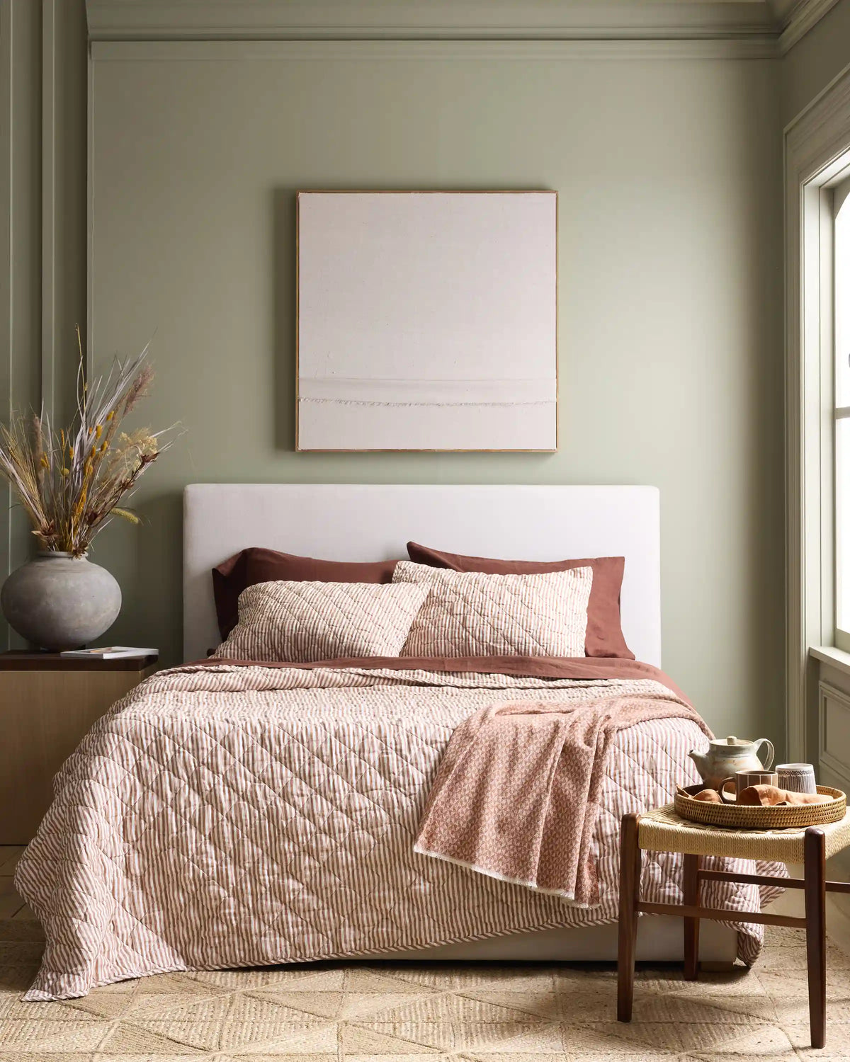 European Linen Stripe Quilt Set