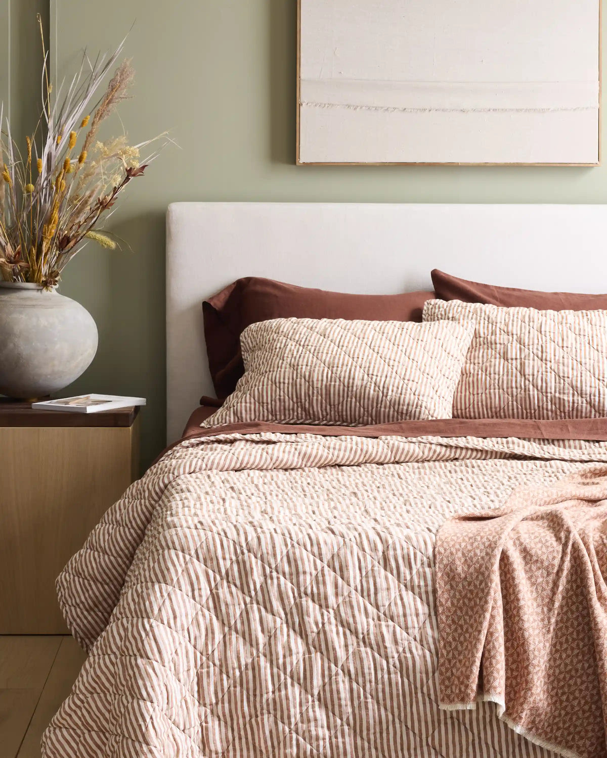 European Linen Stripe Quilted Sham Set