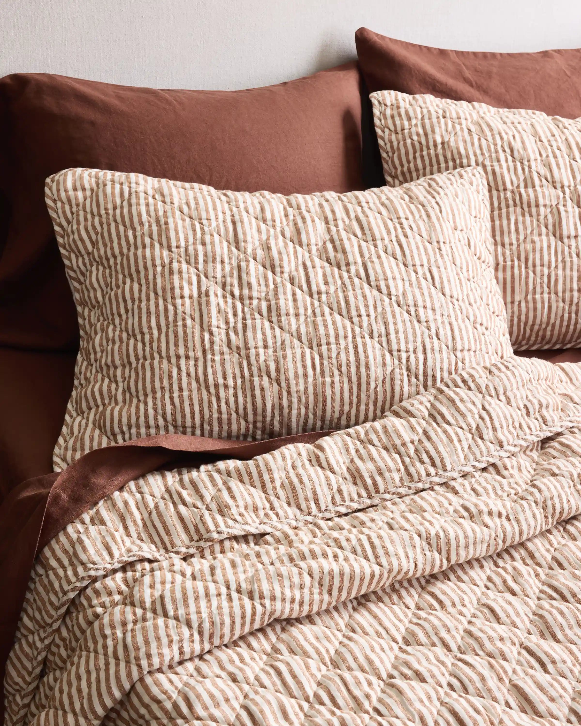 European Linen Stripe Quilted Sham Set