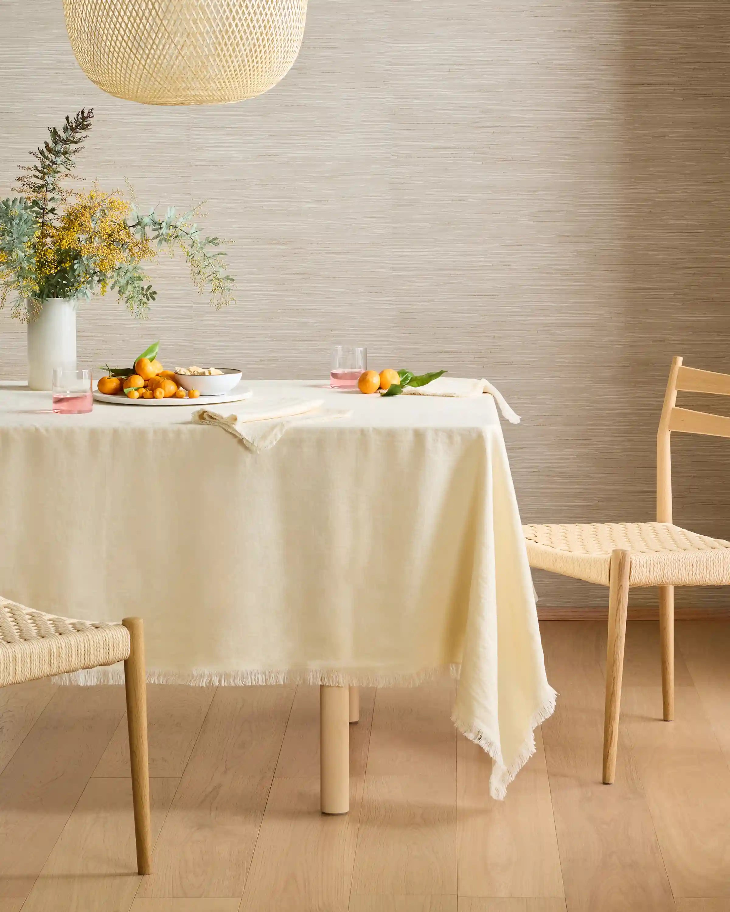 European Linen Fringe Tablecloth