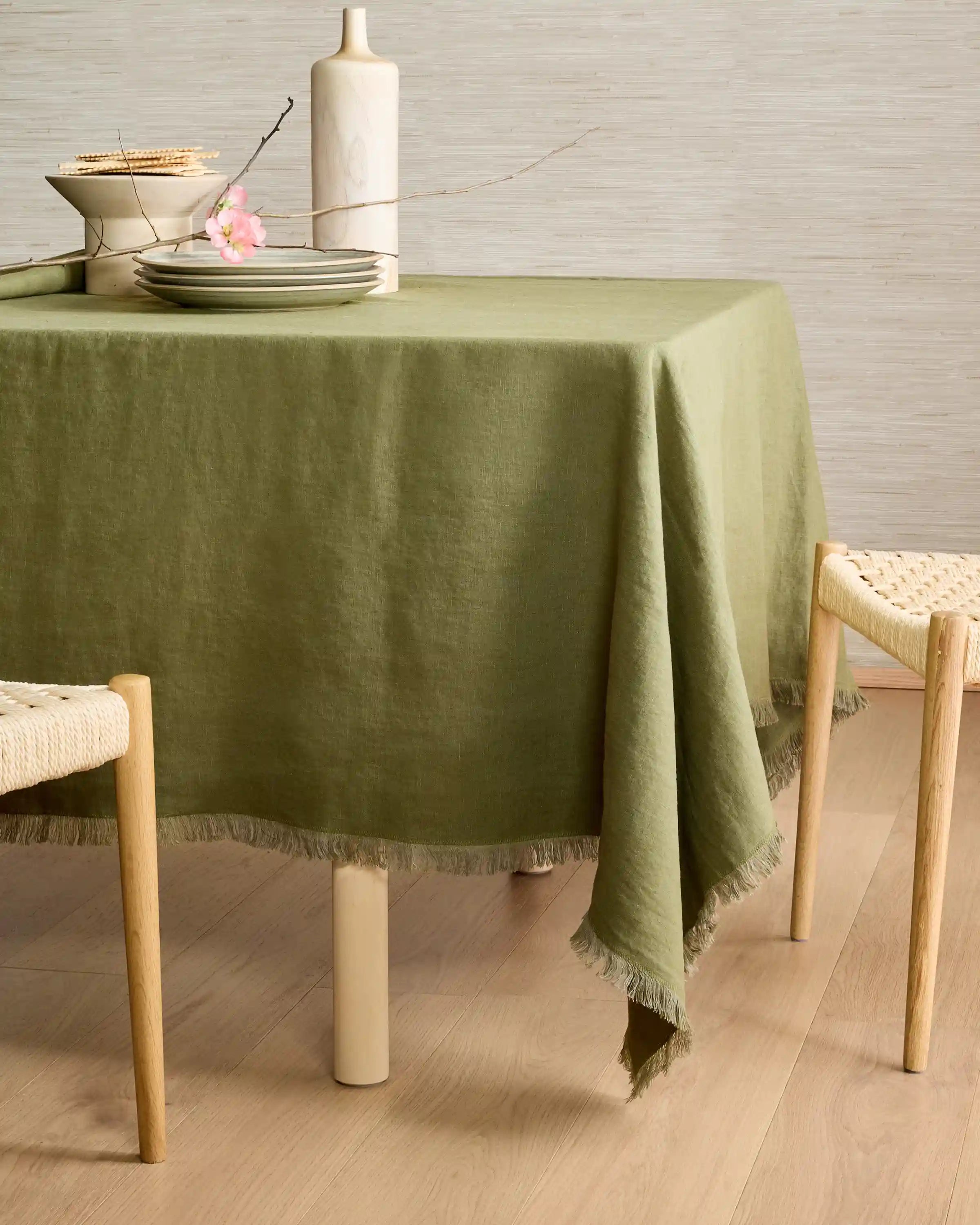 European Linen Fringe Tablecloth