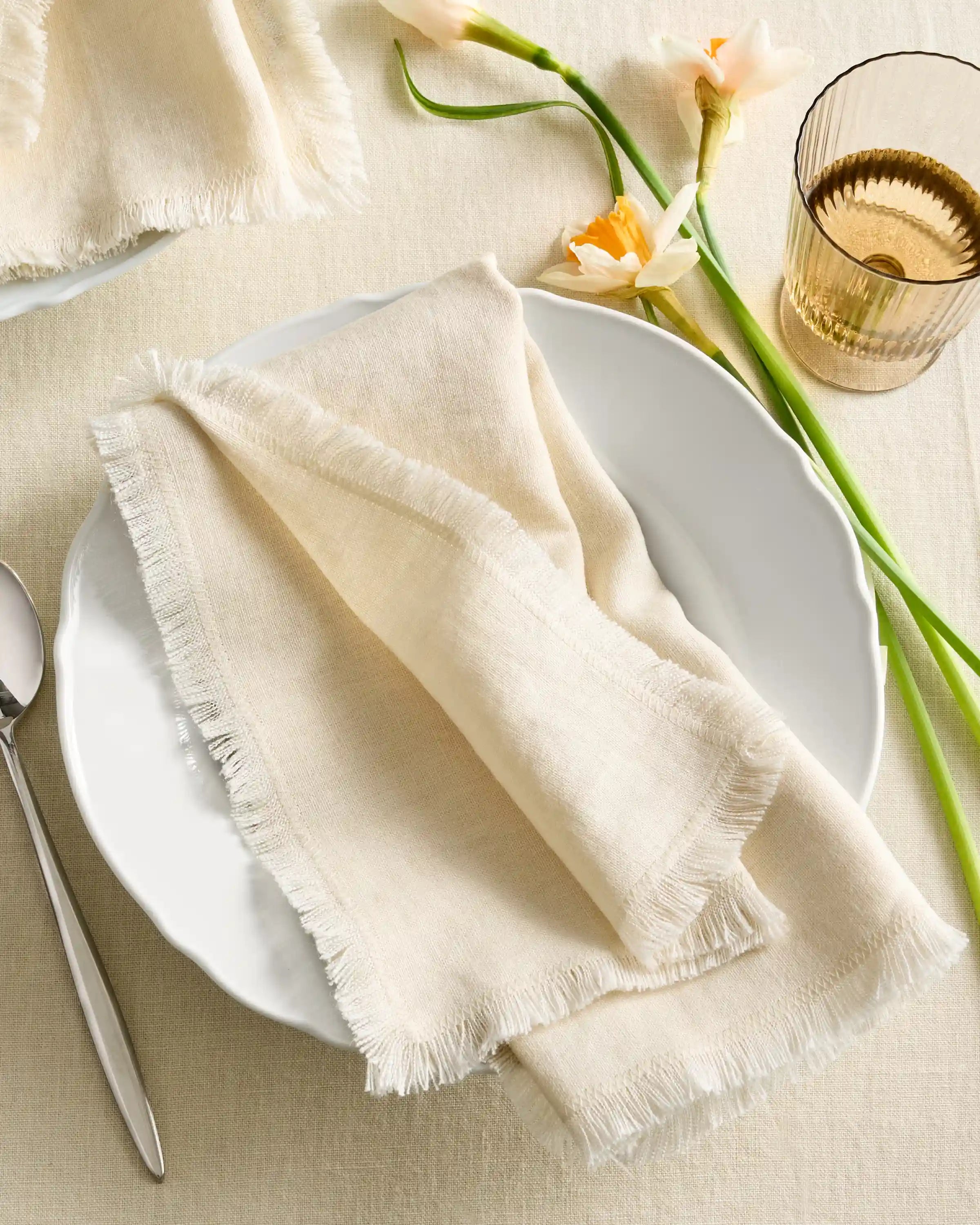European Linen Fringe Napkins, Set of 12