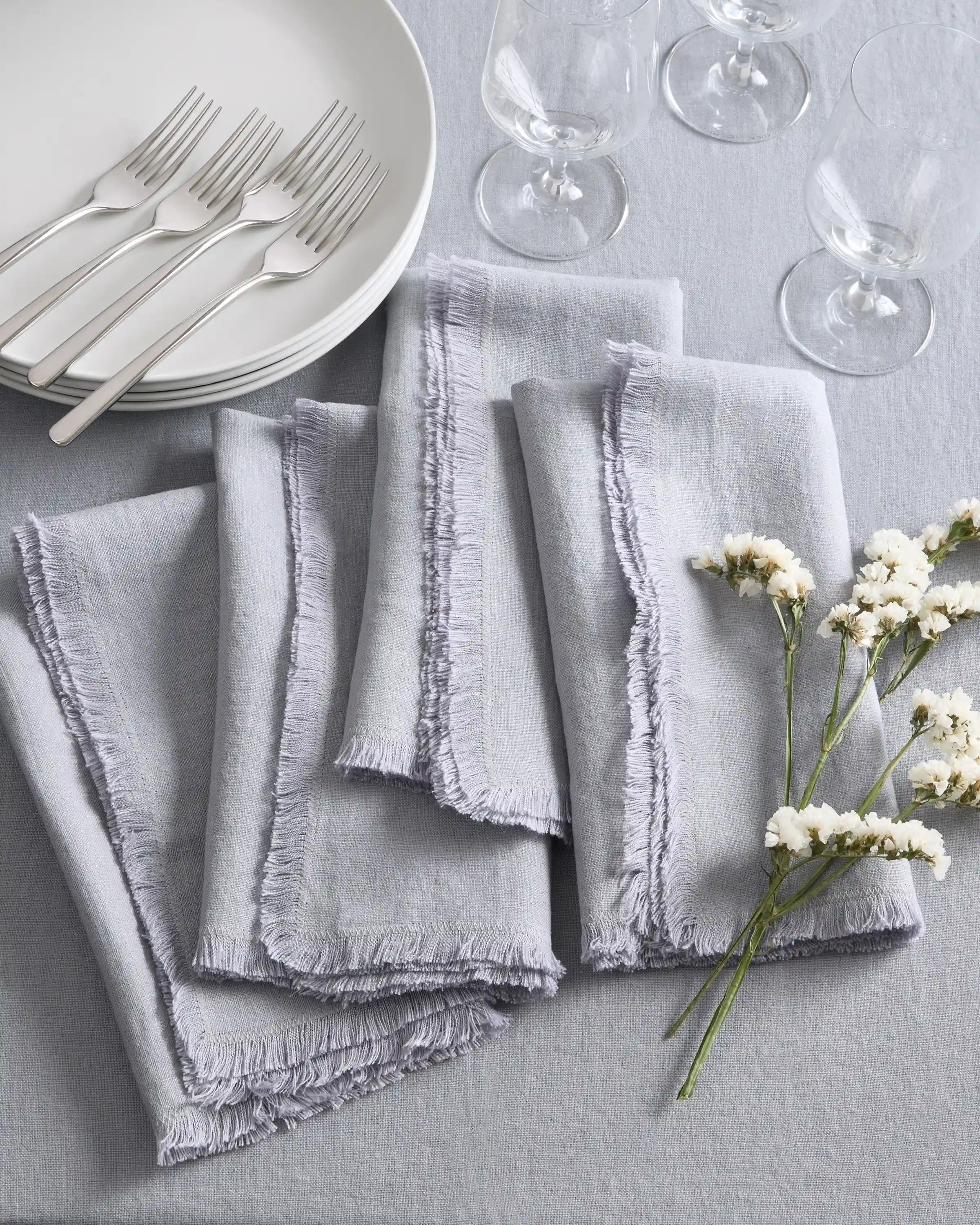 European Linen Fringe Napkins, Set of 12